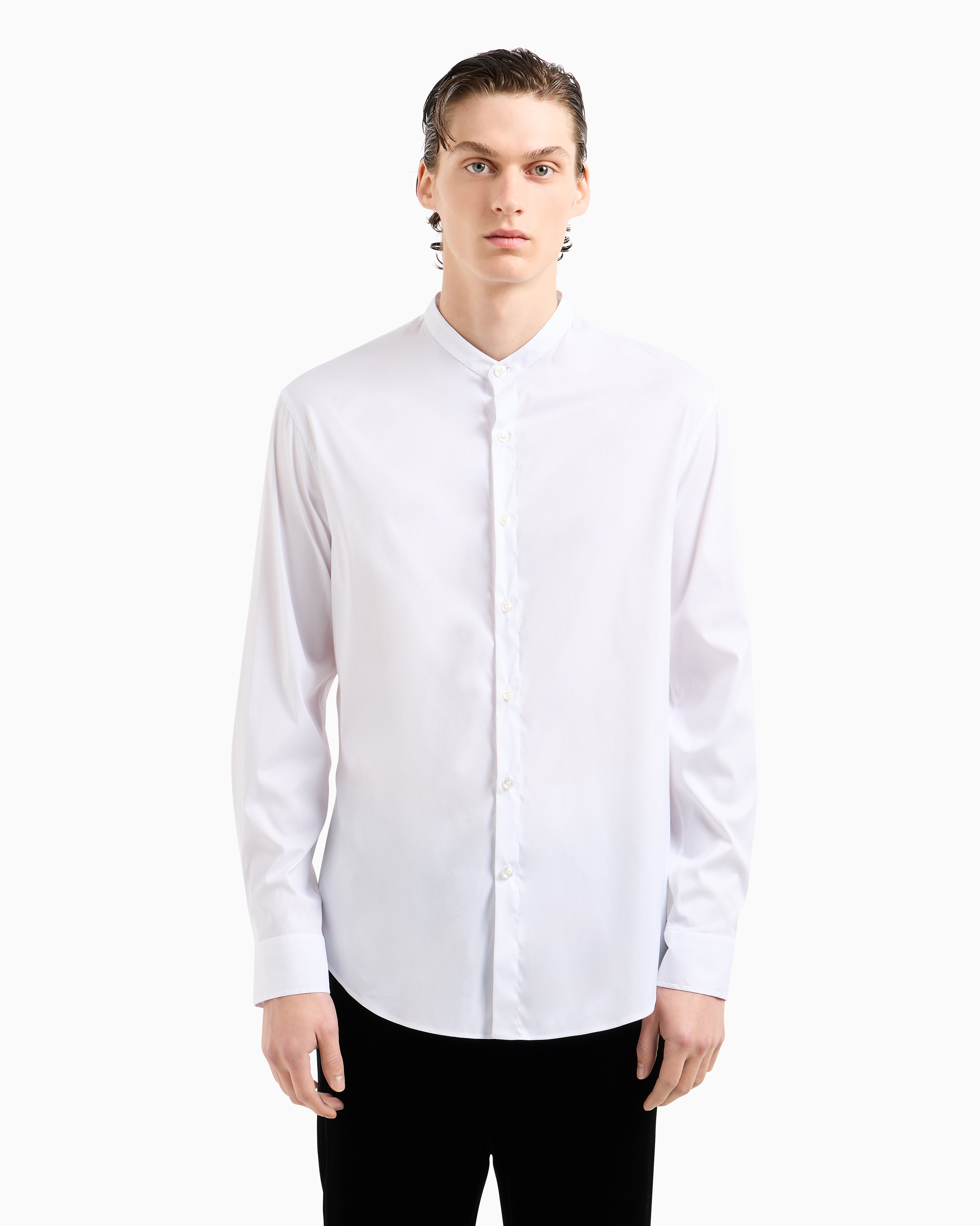 Shop Giorgio Armani Plain-knit Stretch Cotton Icon Shirt In White