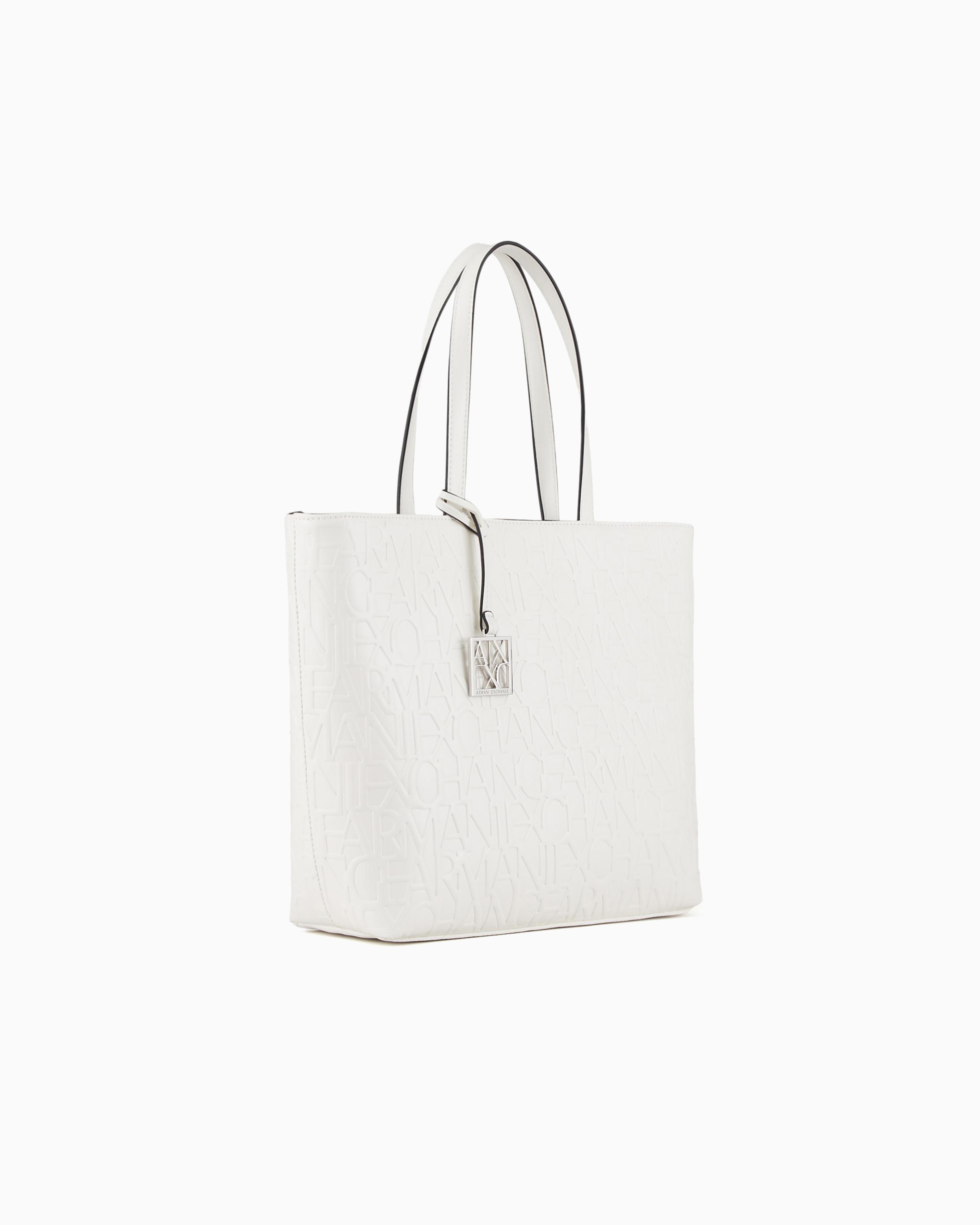 Shop Armani Exchange Shopper With All-over Embossed Logo In White