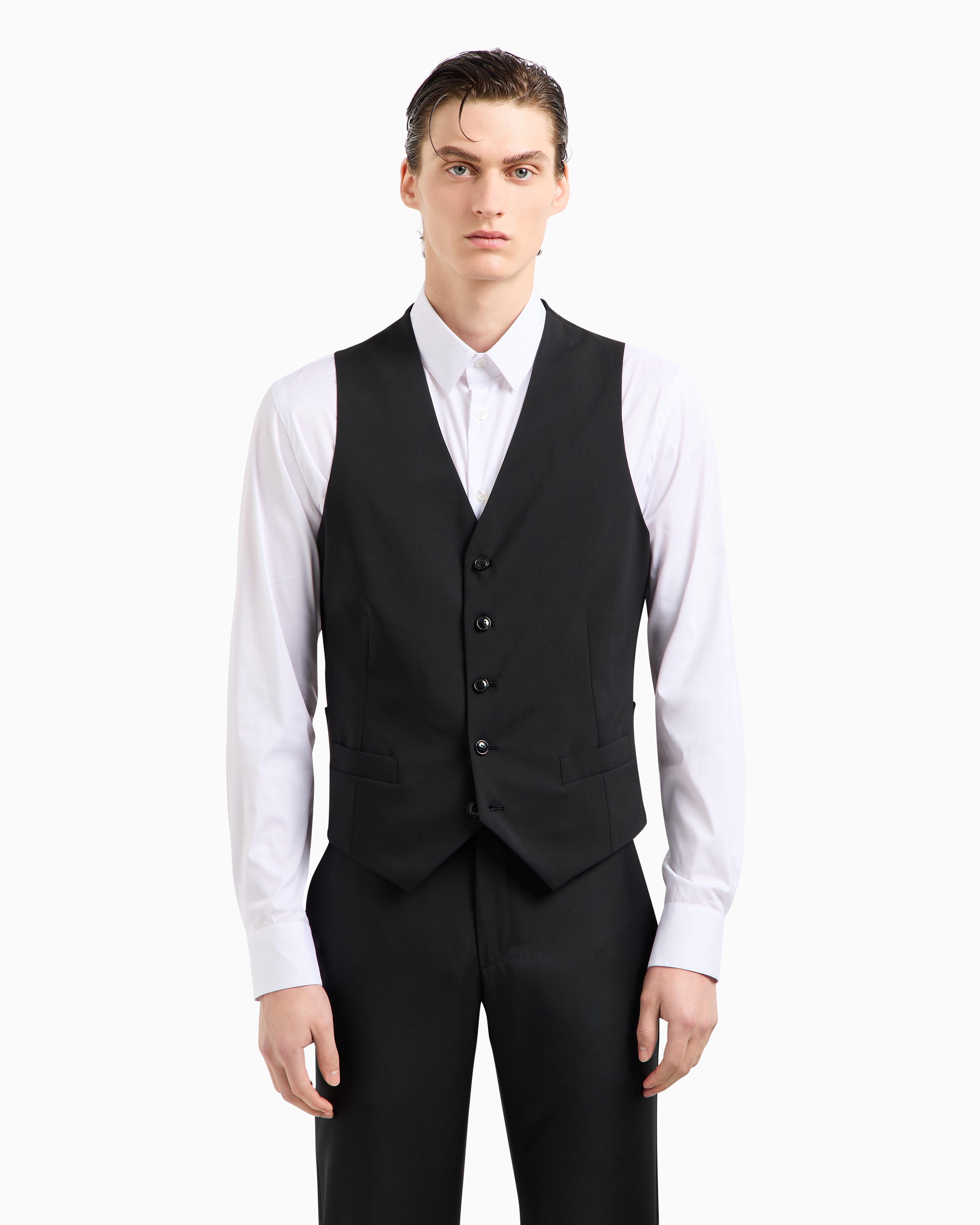 GIORGIO ARMANI SINGLE-BREASTED WAISTCOAT IN VIRGIN WOOL
