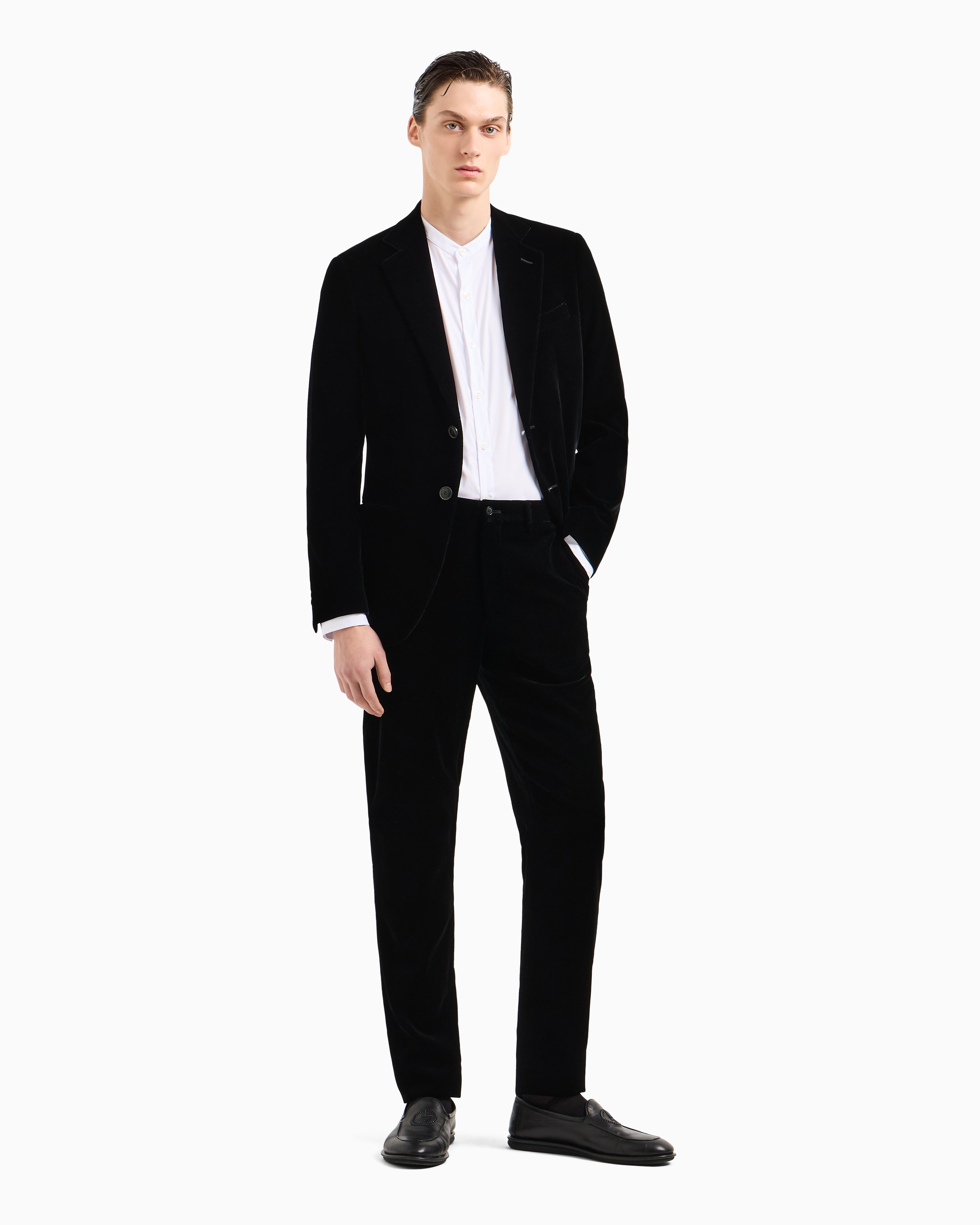 Giorgio Armani Official Store Velvet Trousers In Black