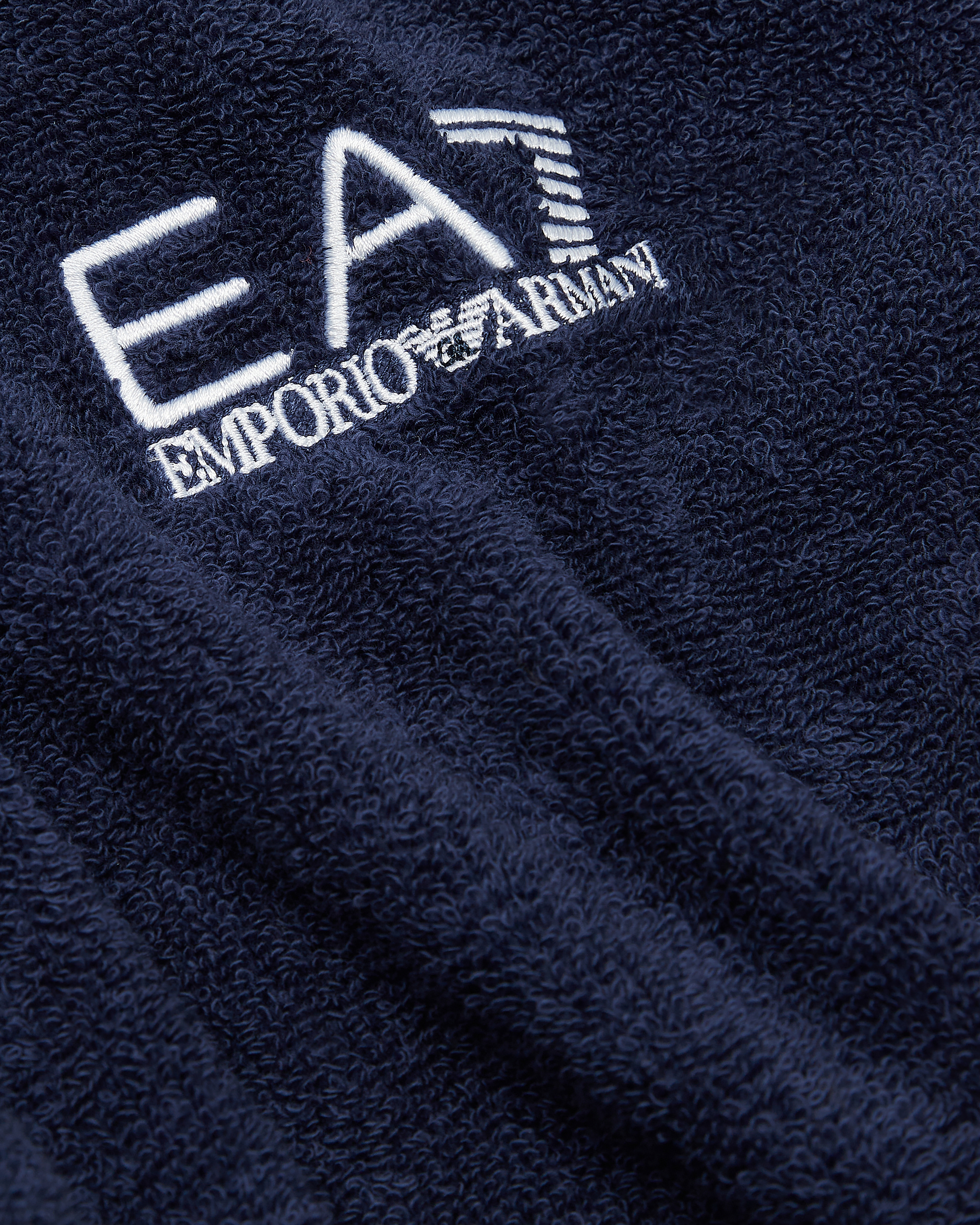 Shop Ea7 Cotton Terry Bathrobe In Navy Blue