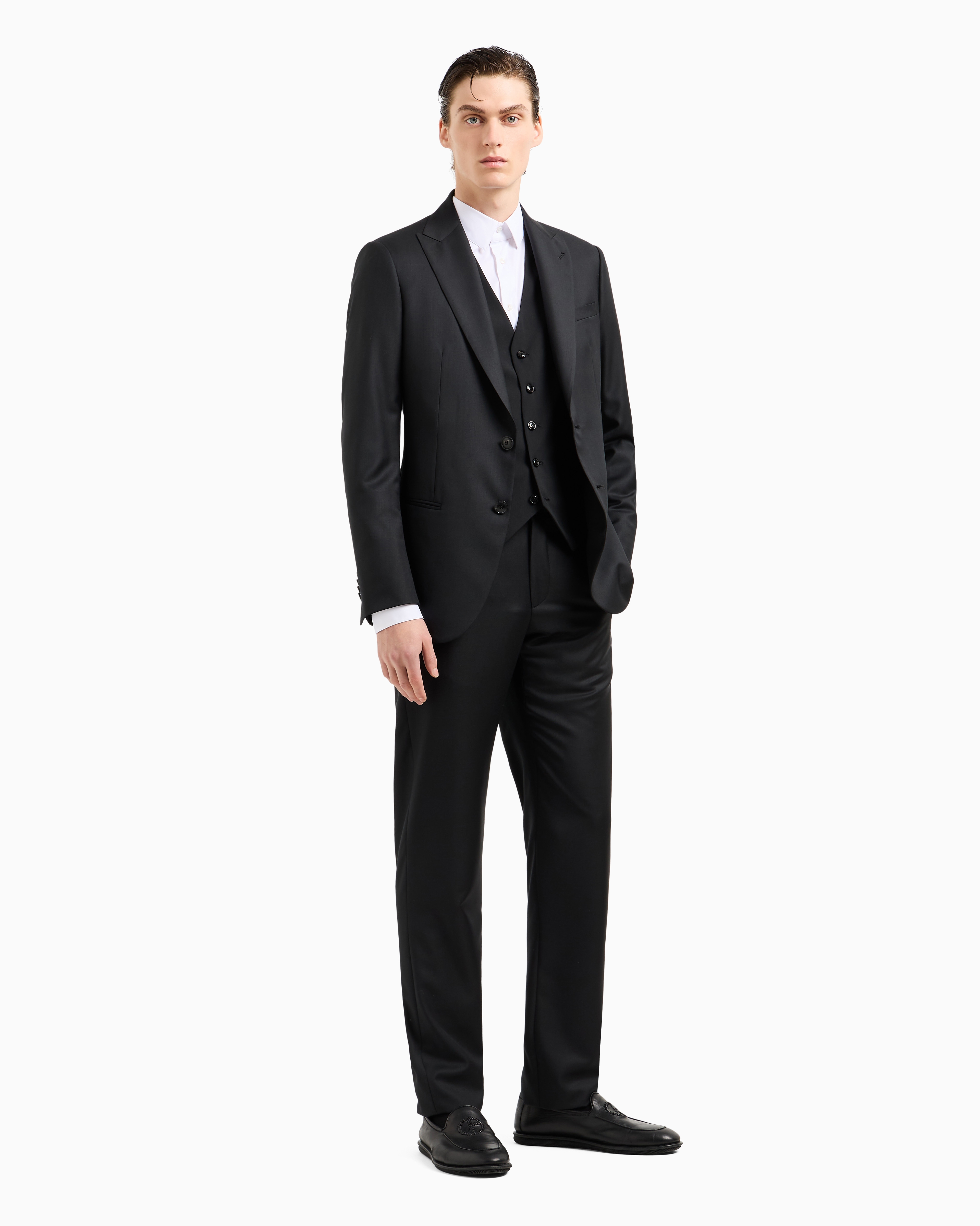 Giorgio Armani Official Store Stretch Fabric Shirt With Collar Stays In White