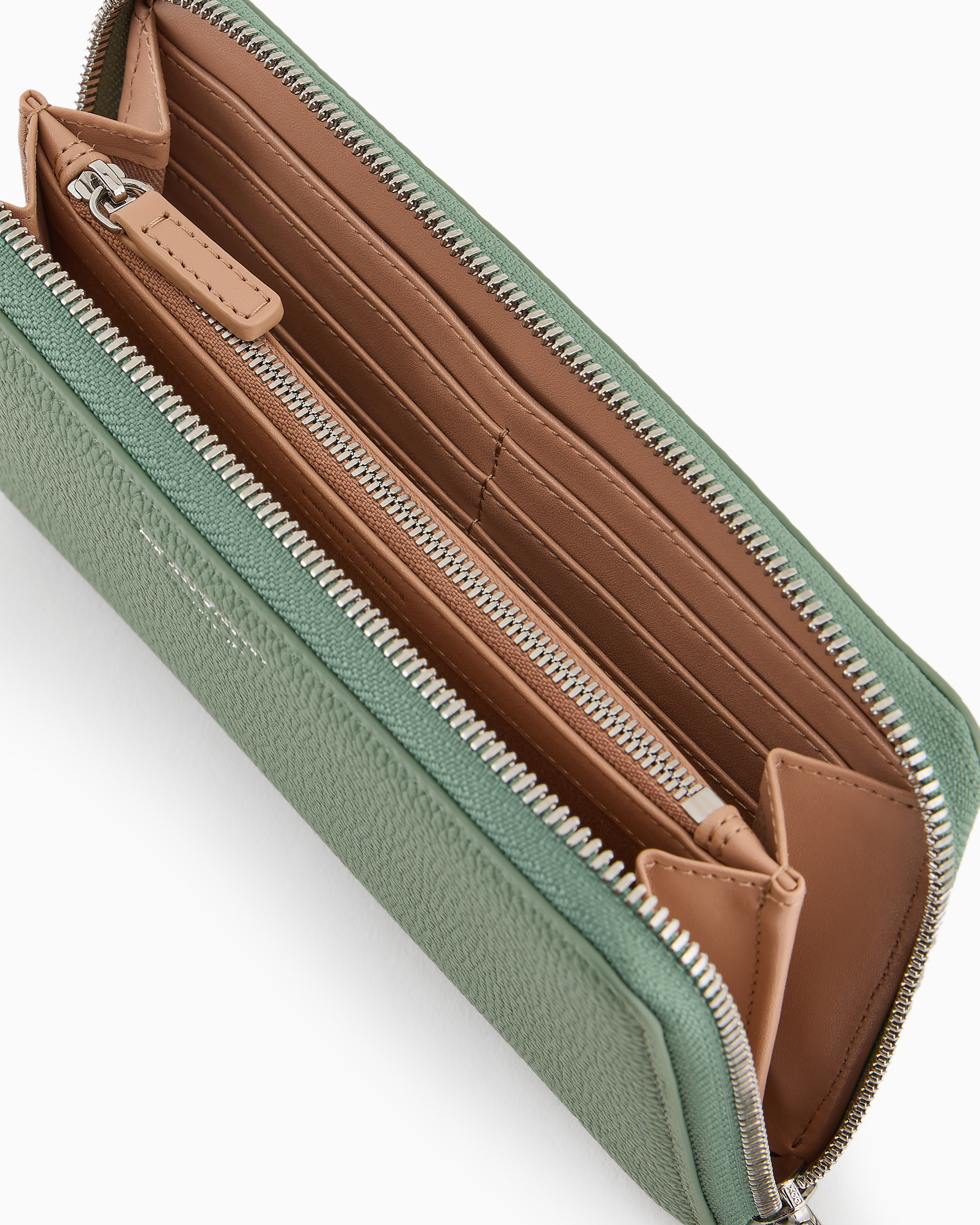 Emporio Armani Official Store Deer-print Myea Wallet With Wrap-around Zip In Light Green