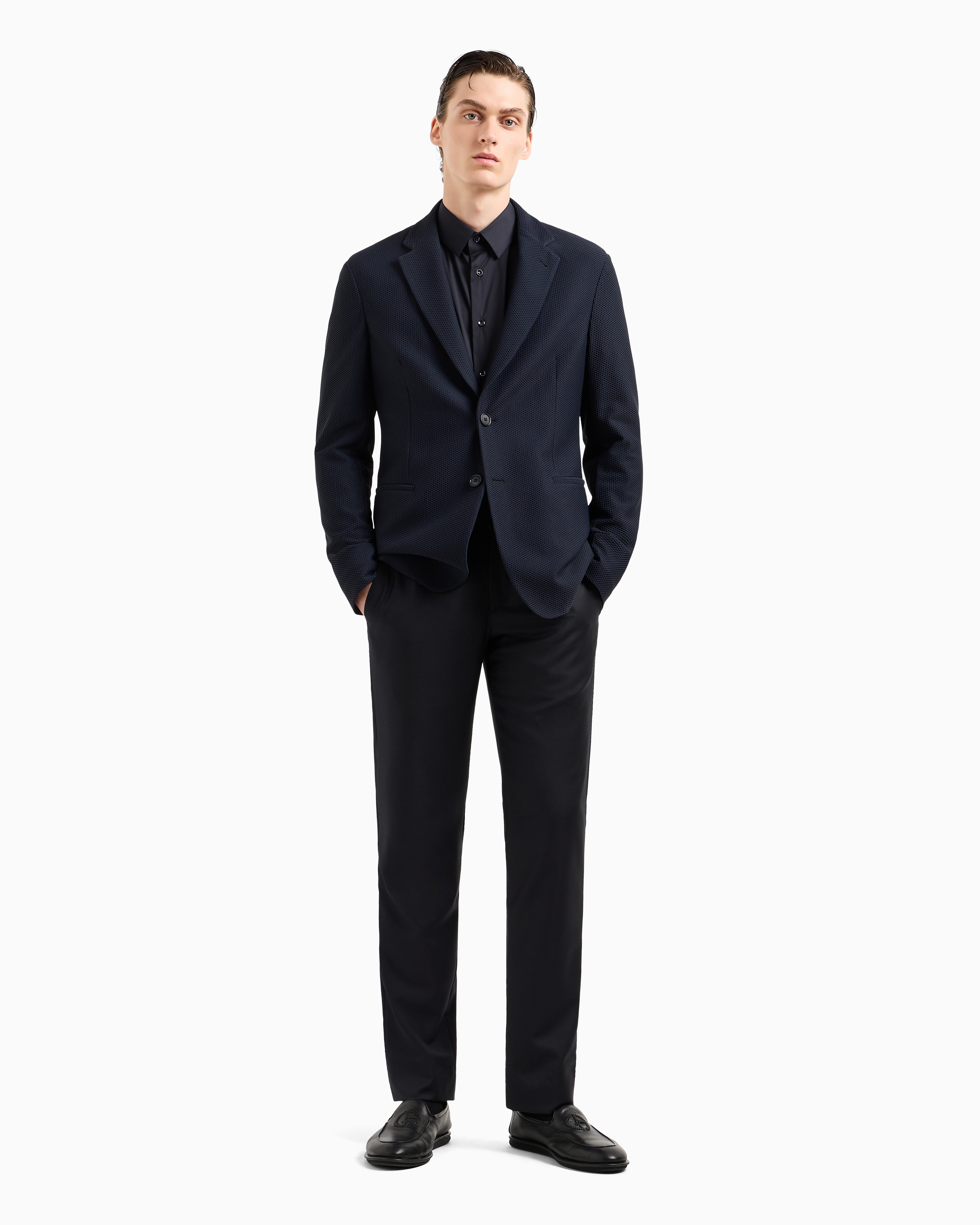 Giorgio Armani Long-sleeved Button-up Shirt In Navy Blue