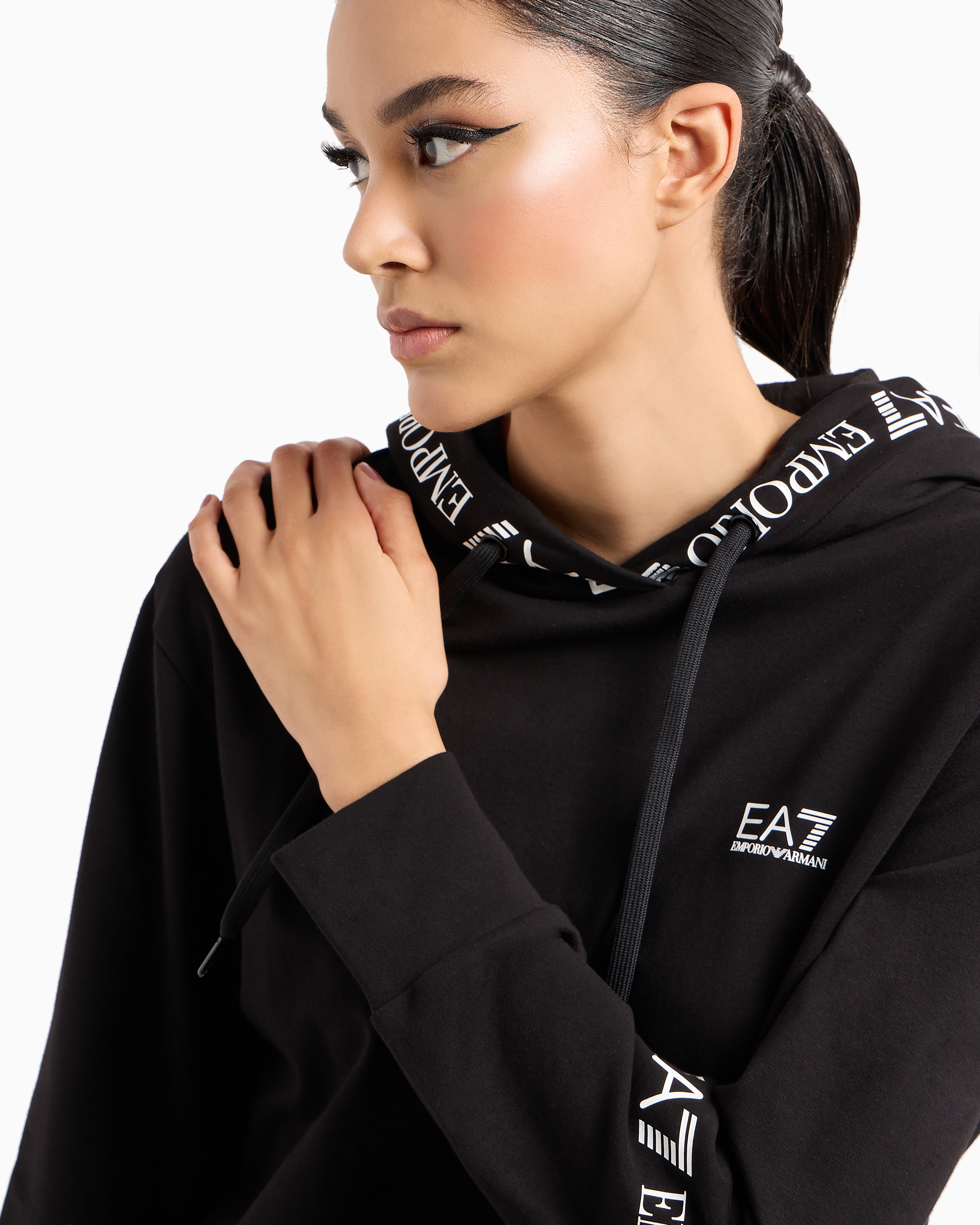 Shop Ea7 Stretch-cotton Tracksuit With Logo Tape Detail In Black Logo