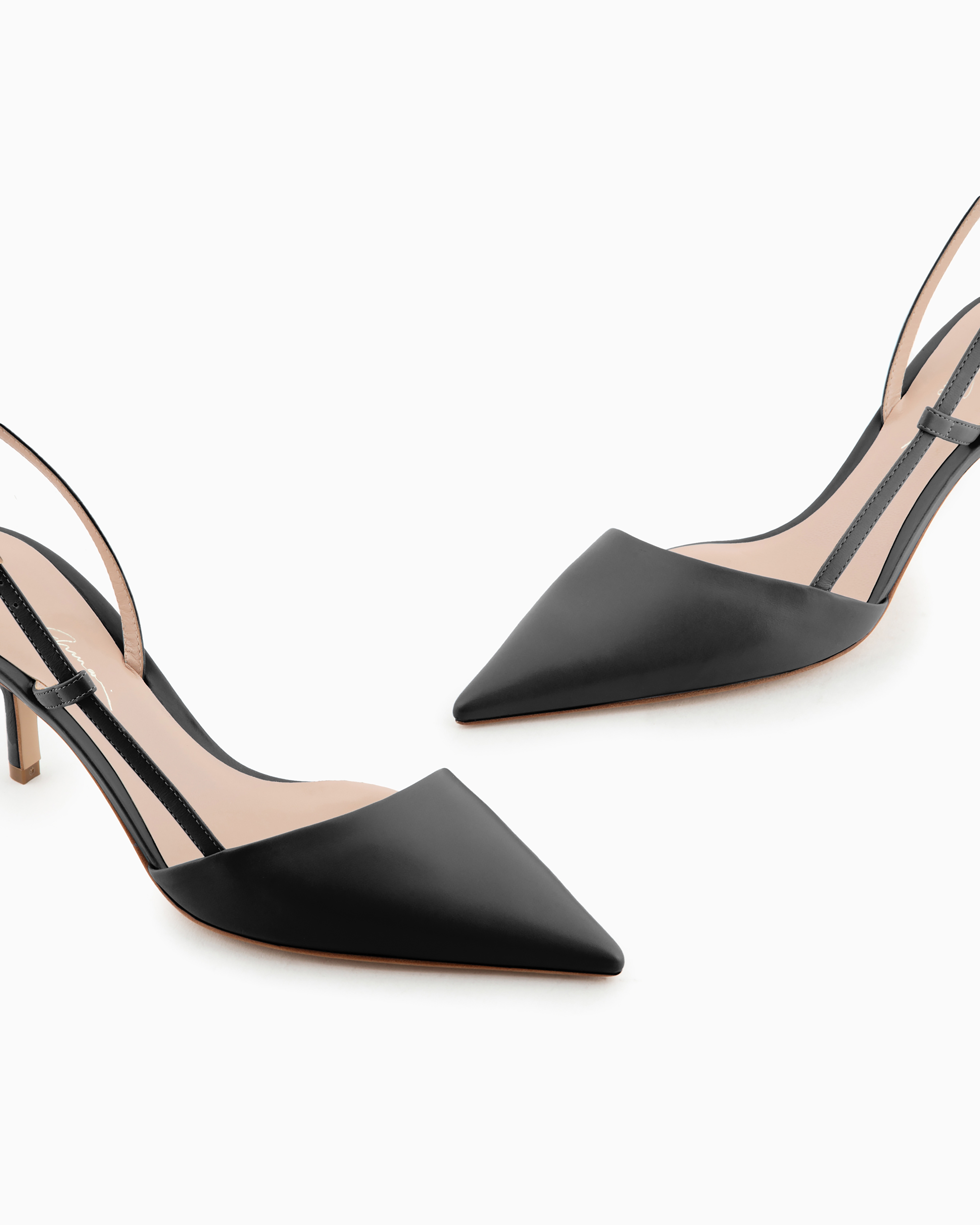 Shop Giorgio Armani Leather Slingbacks In Black