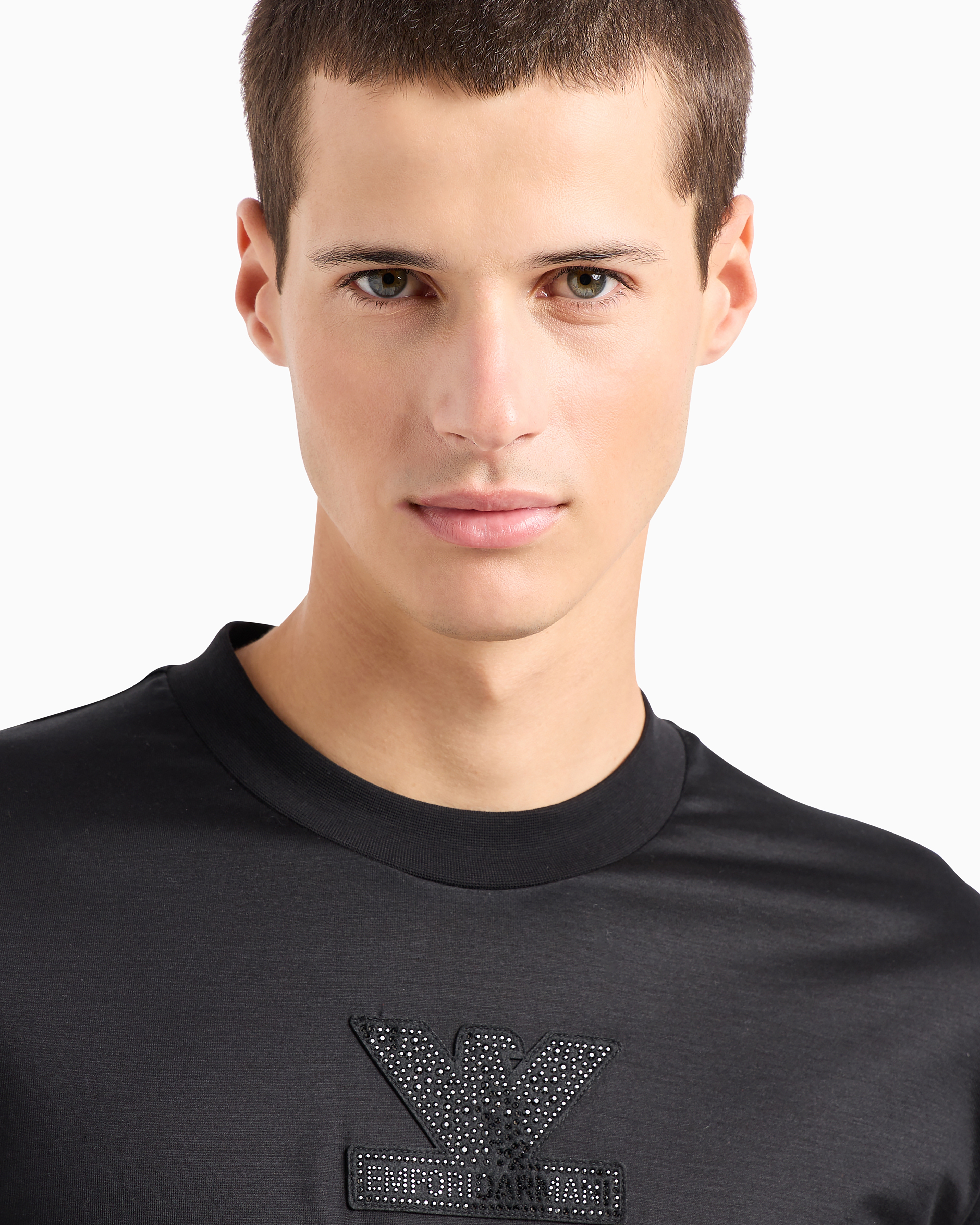 Emporio Armani Asv Clubwear Oversize Sweater In Lyocell-blend Jersey With Rhinestone Patch In Black