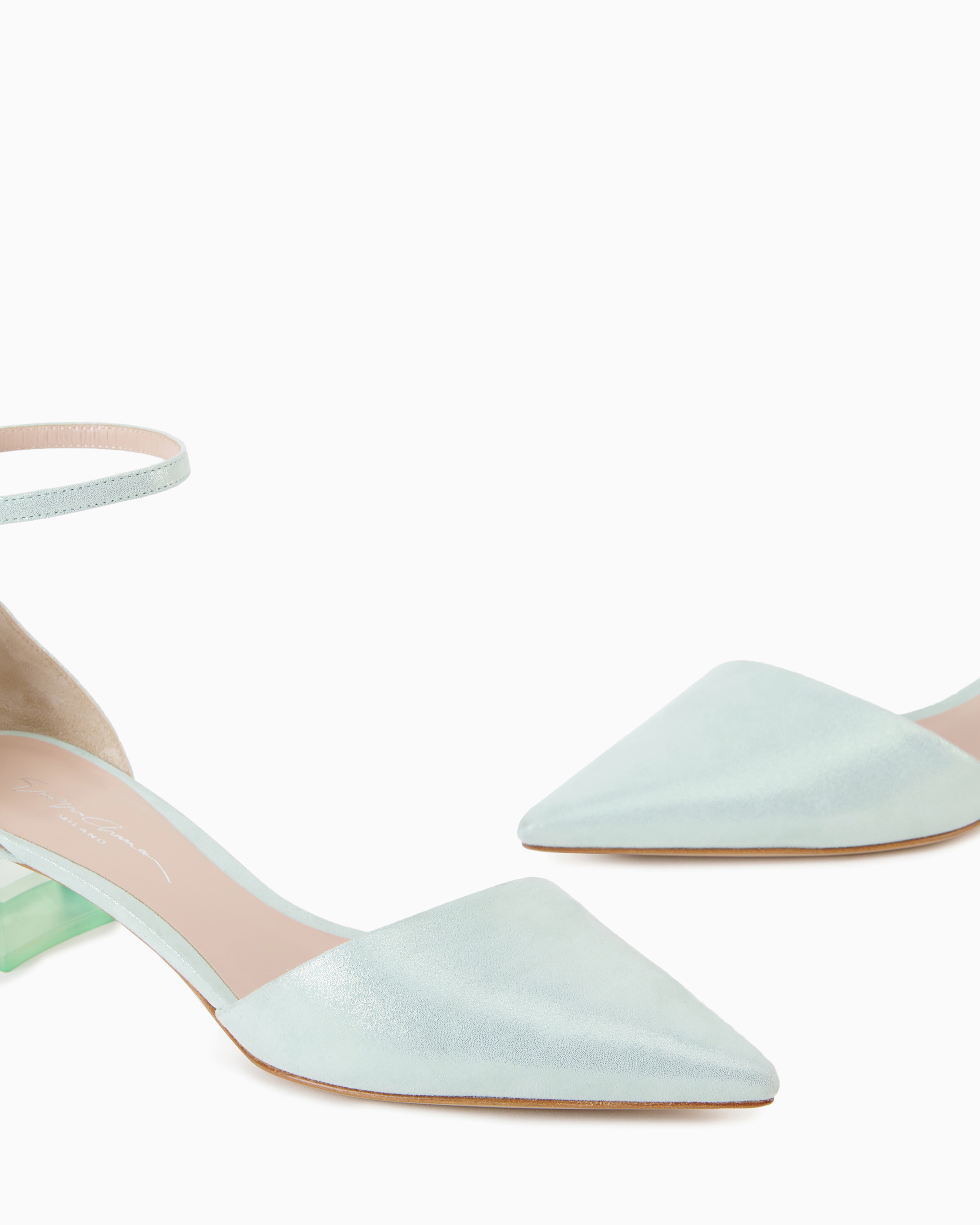 Shop Giorgio Armani Laminated Suede D'orsay Court Shoes In Azurblau