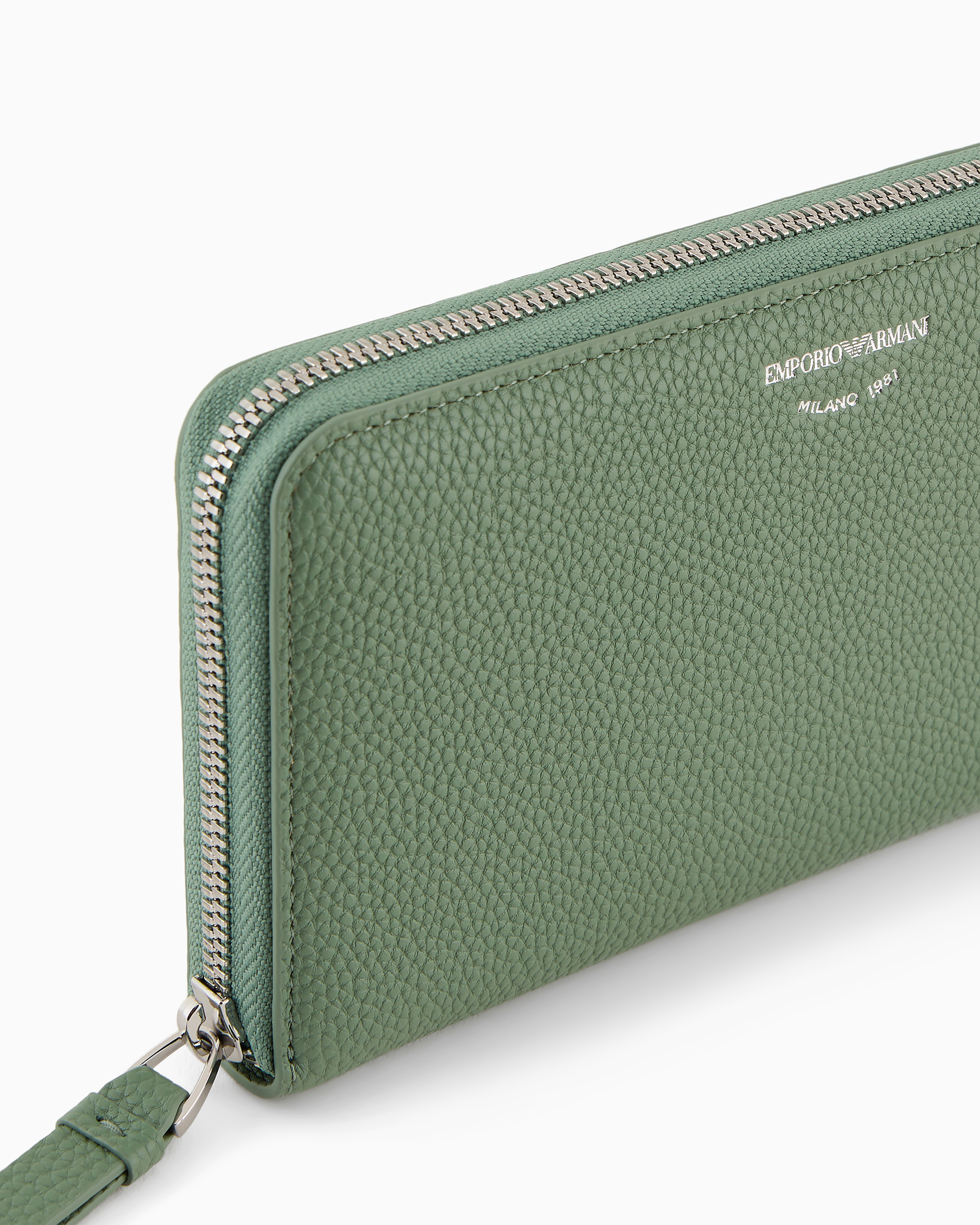 Emporio Armani Official Store Deer-print Myea Wallet With Wrap-around Zip In Light Green