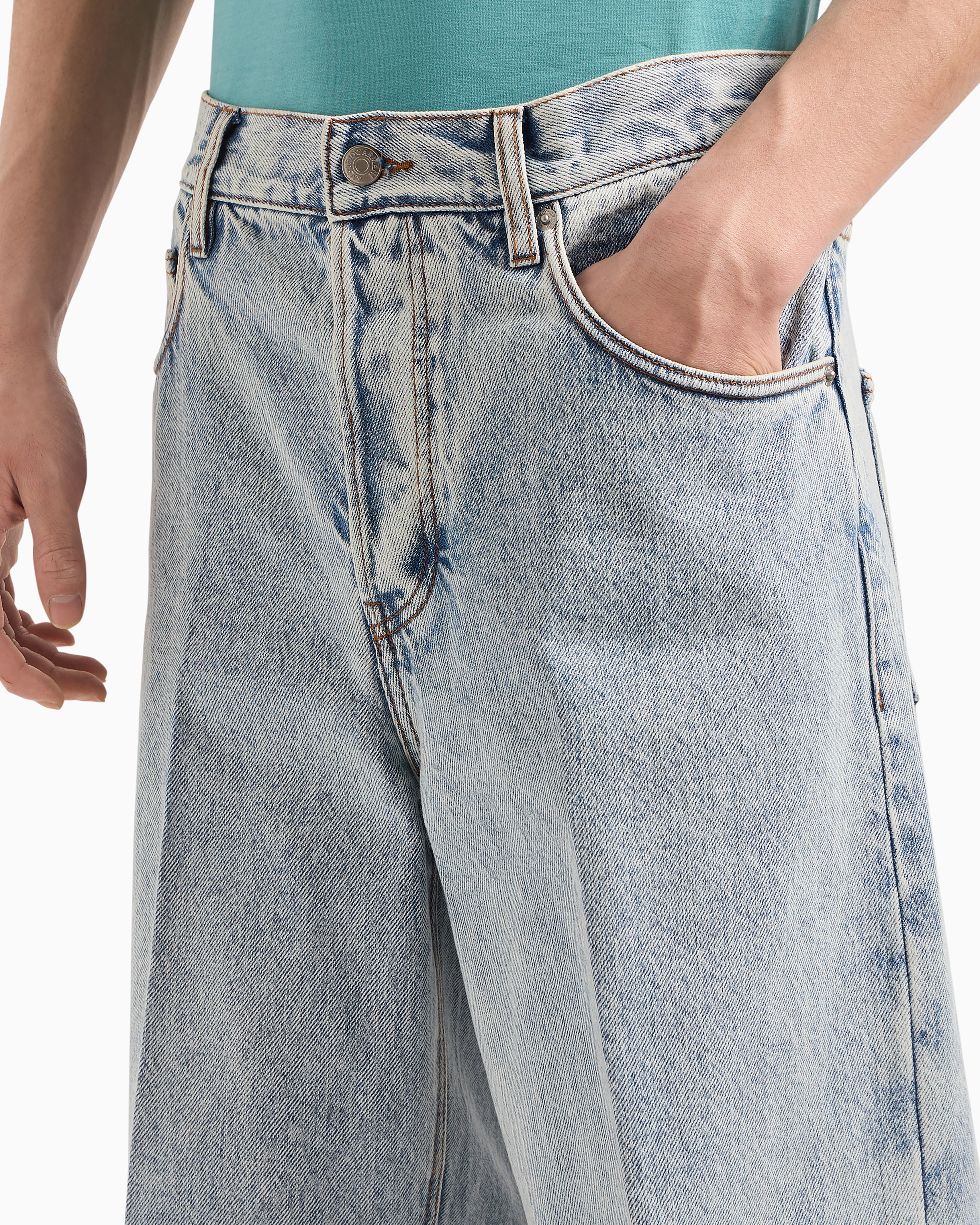Emporio Armani Official Store J74 Loose-fit Marbled Denim Jeans In Light Blue