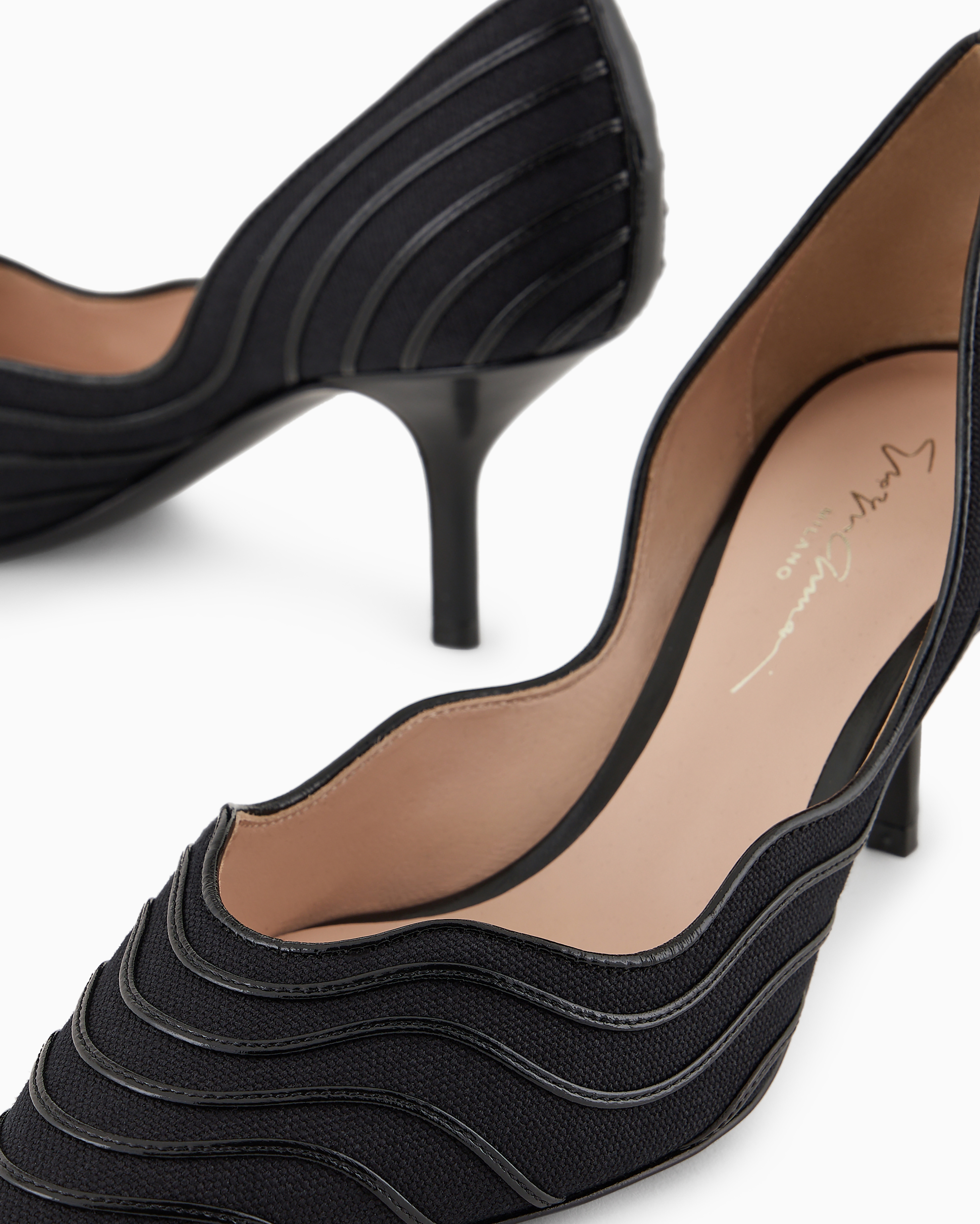 Shop Giorgio Armani Canvas And Leather Court Shoes In Black