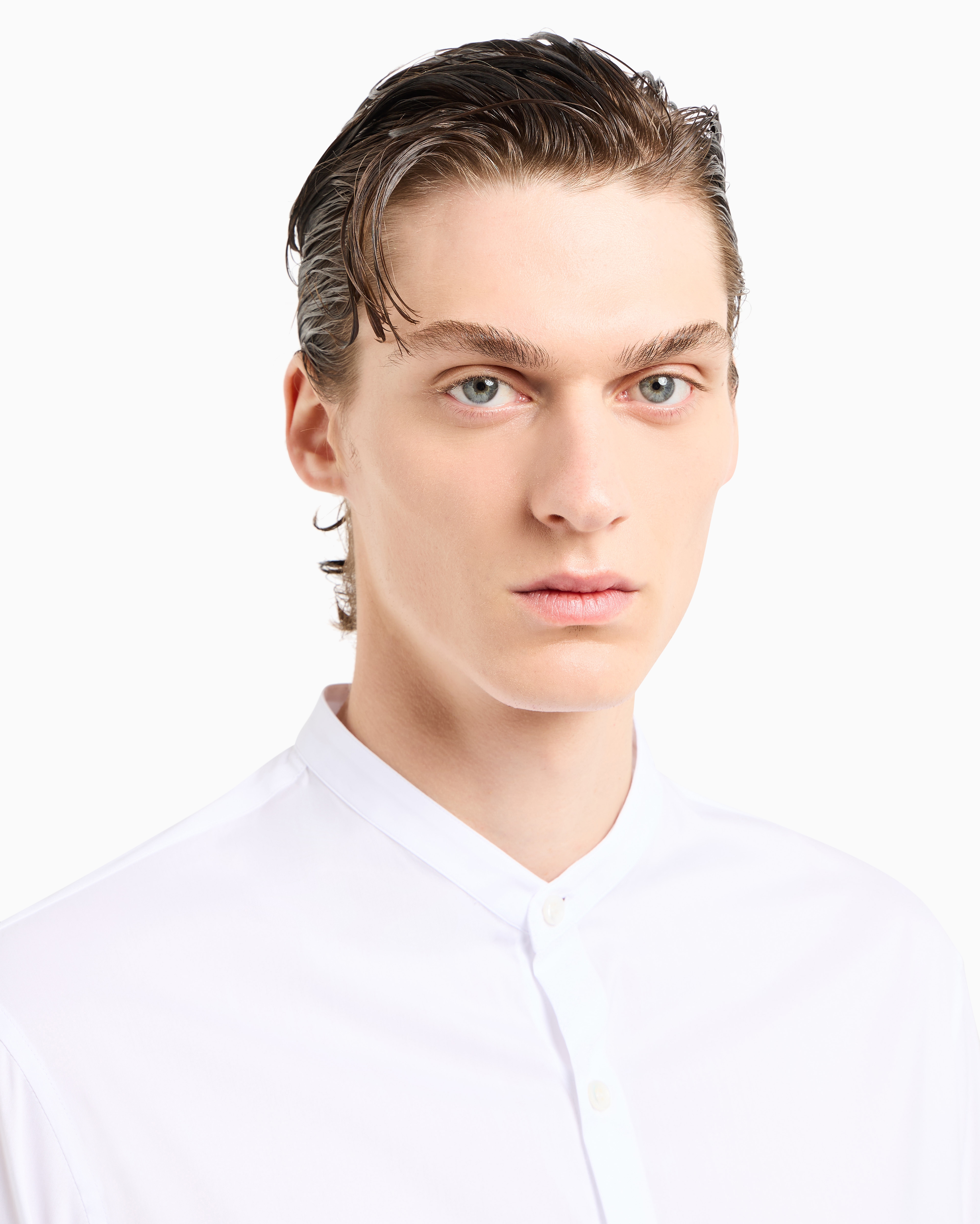 Shop Giorgio Armani Plain-knit Stretch Cotton Icon Shirt In White