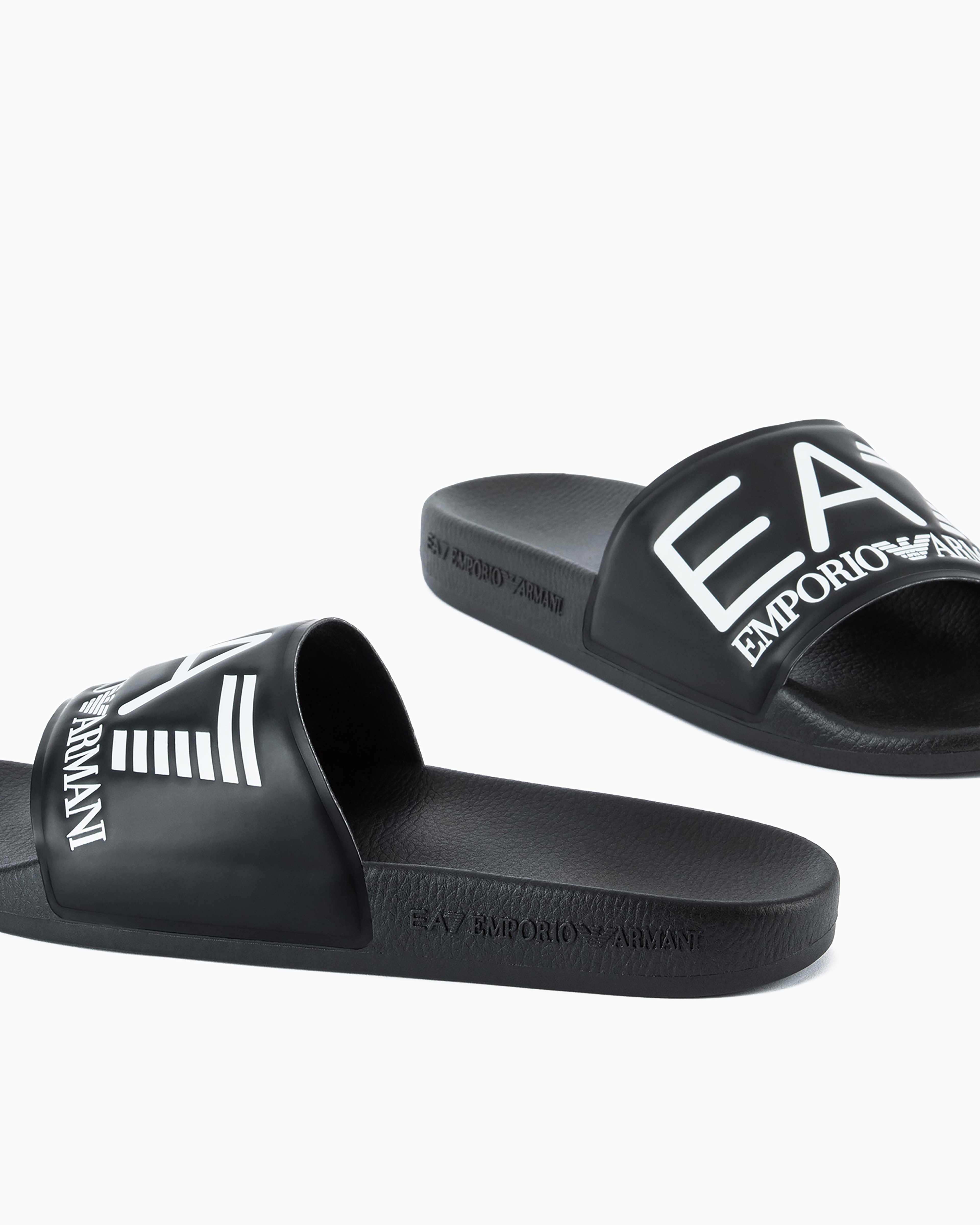 Emporio Armani Sliders With Oversized Logo In Black
