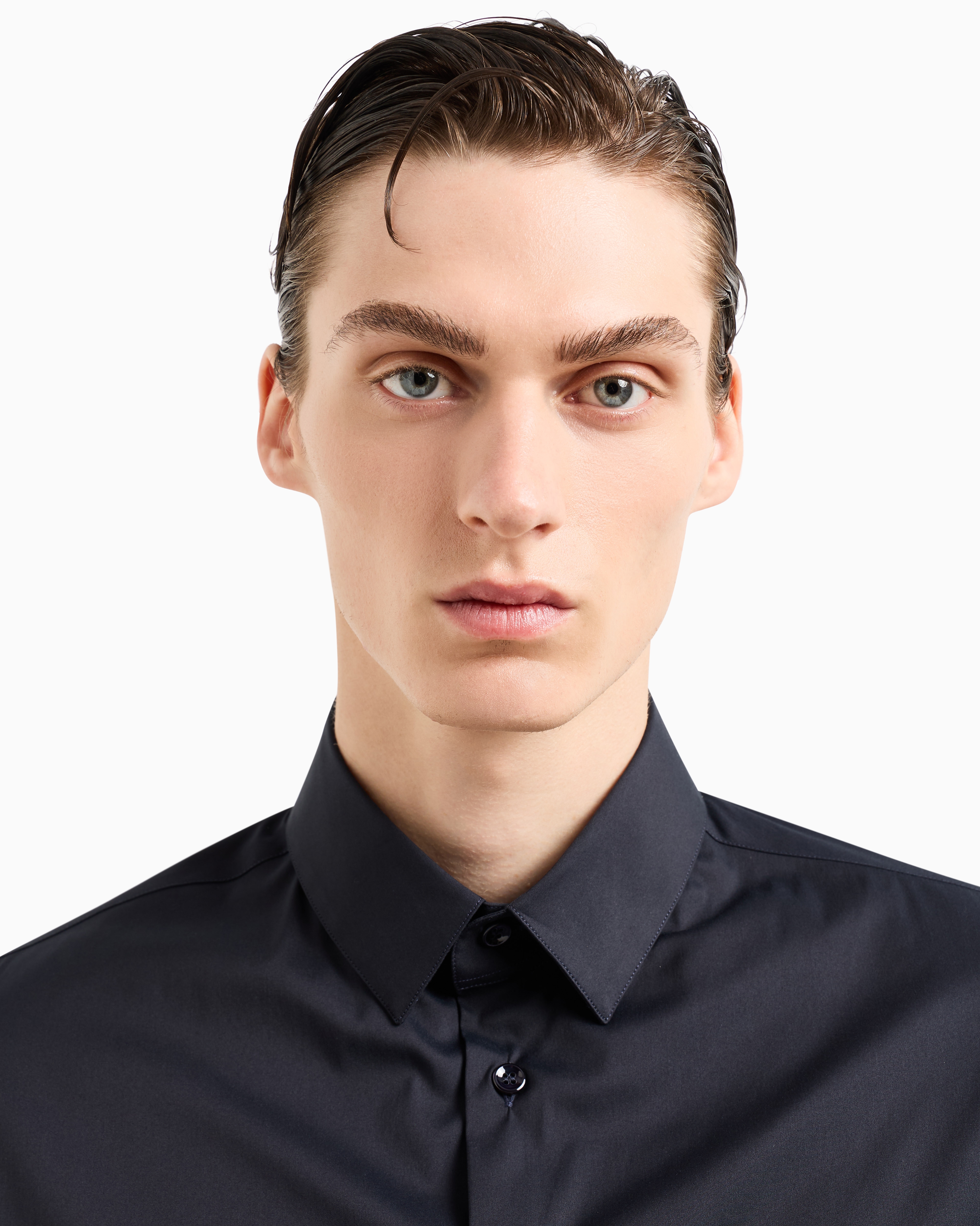 Giorgio Armani Long-sleeved Button-up Shirt In Navy Blue