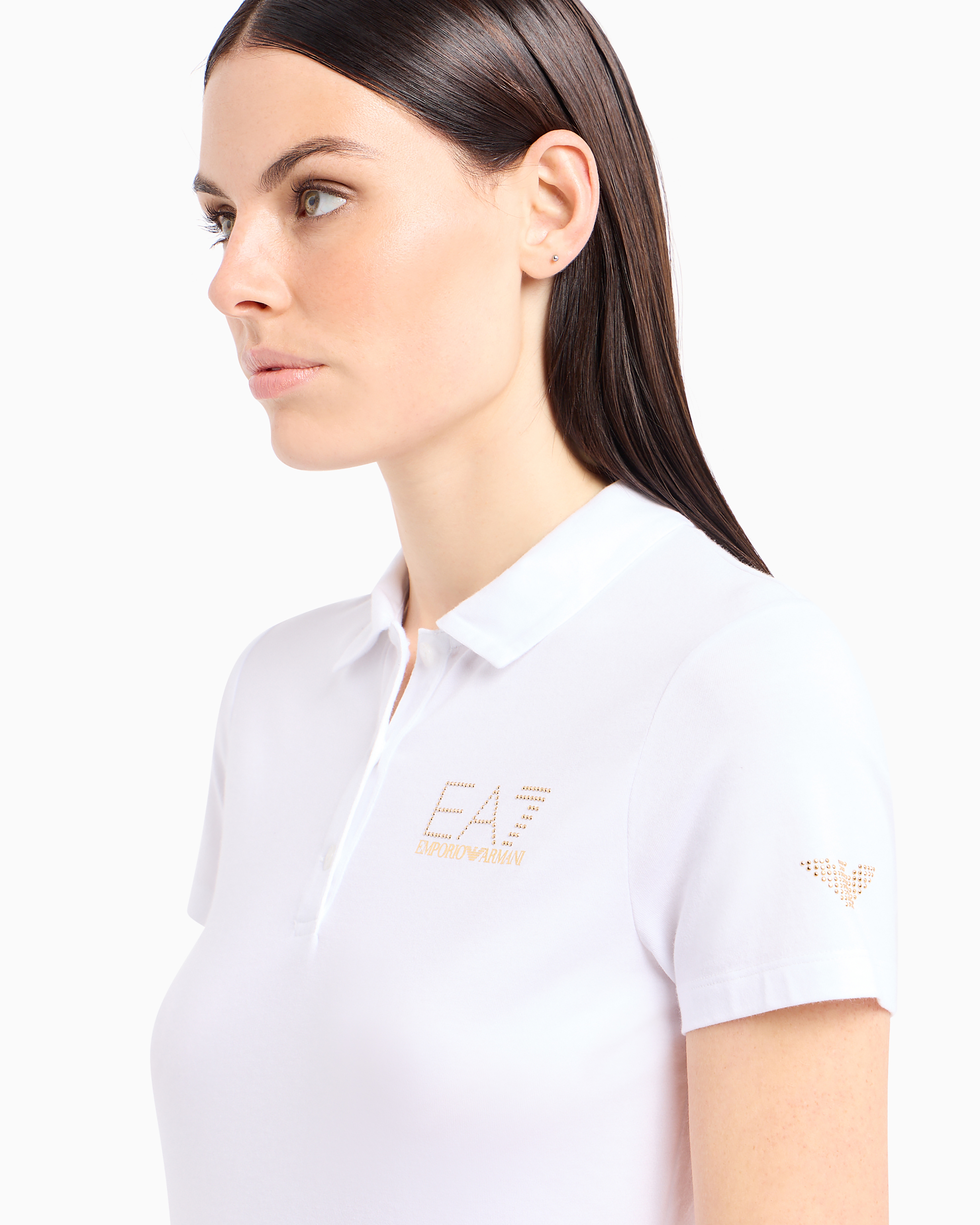 Shop Ea7 Evolution Short-sleeved Polo Shirt In A Cotton And Modal Blend In White