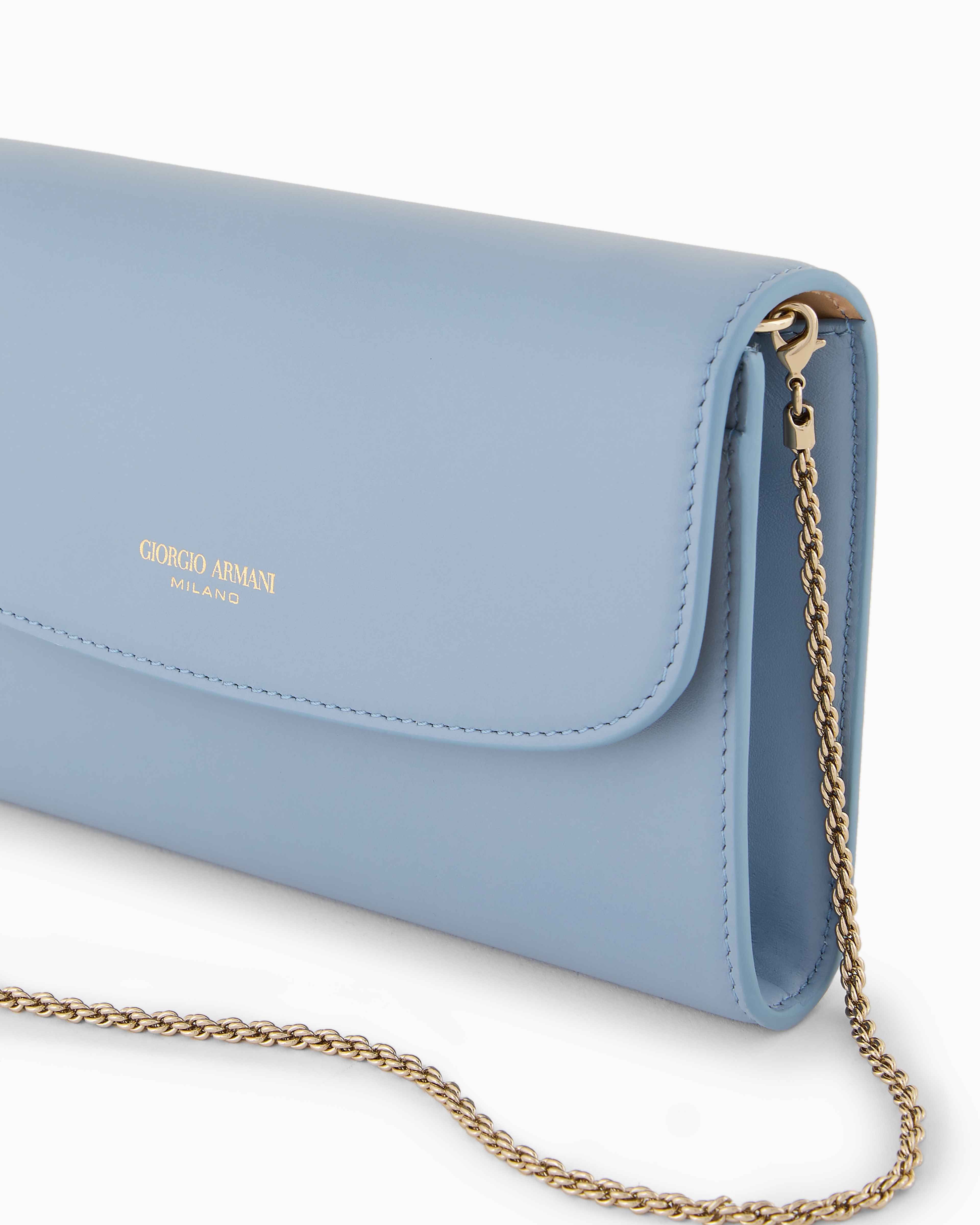 Shop Giorgio Armani Glossy Leather La Prima Clutch Bag In Azure