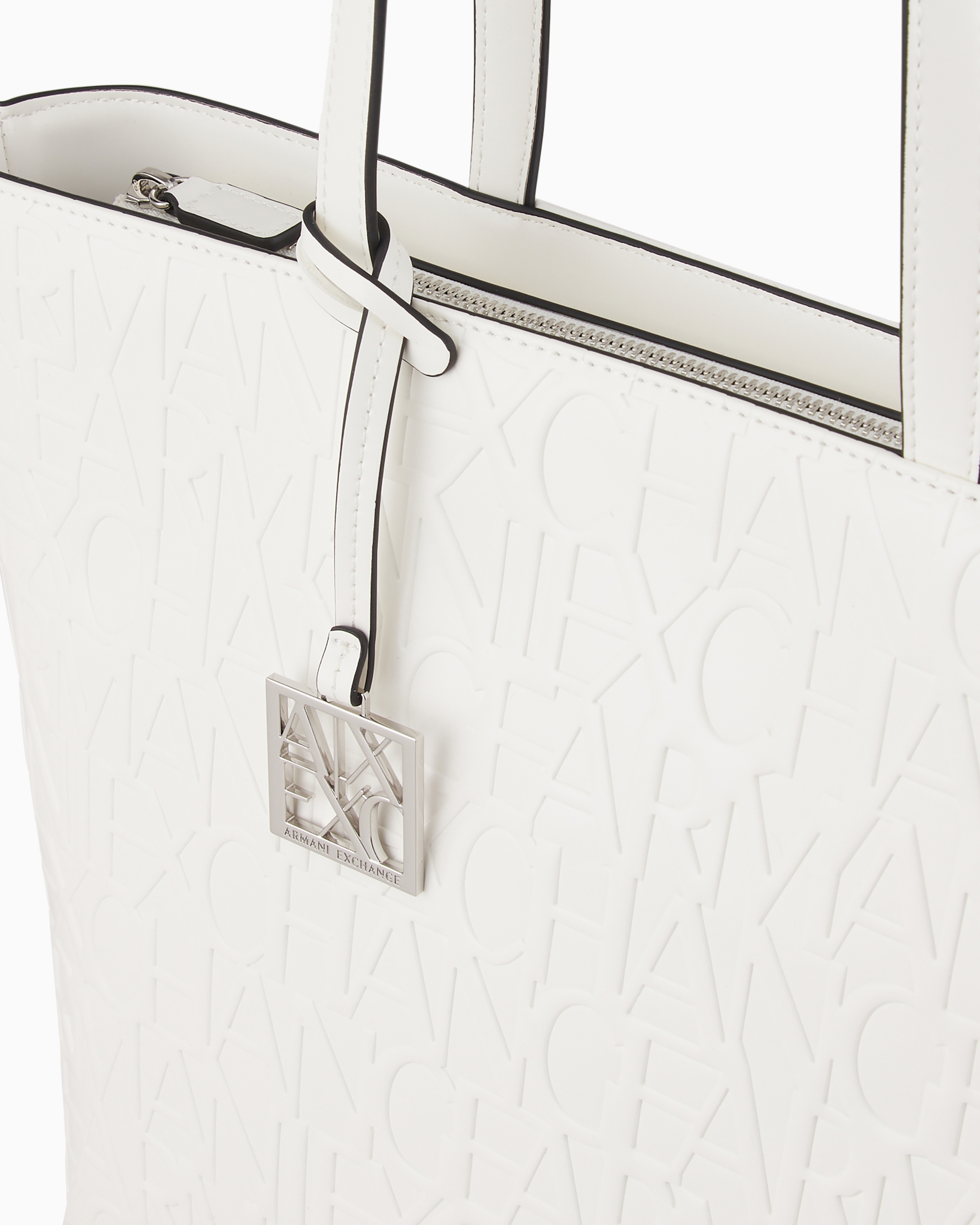 Shop Armani Exchange Shopper With All-over Embossed Logo In White