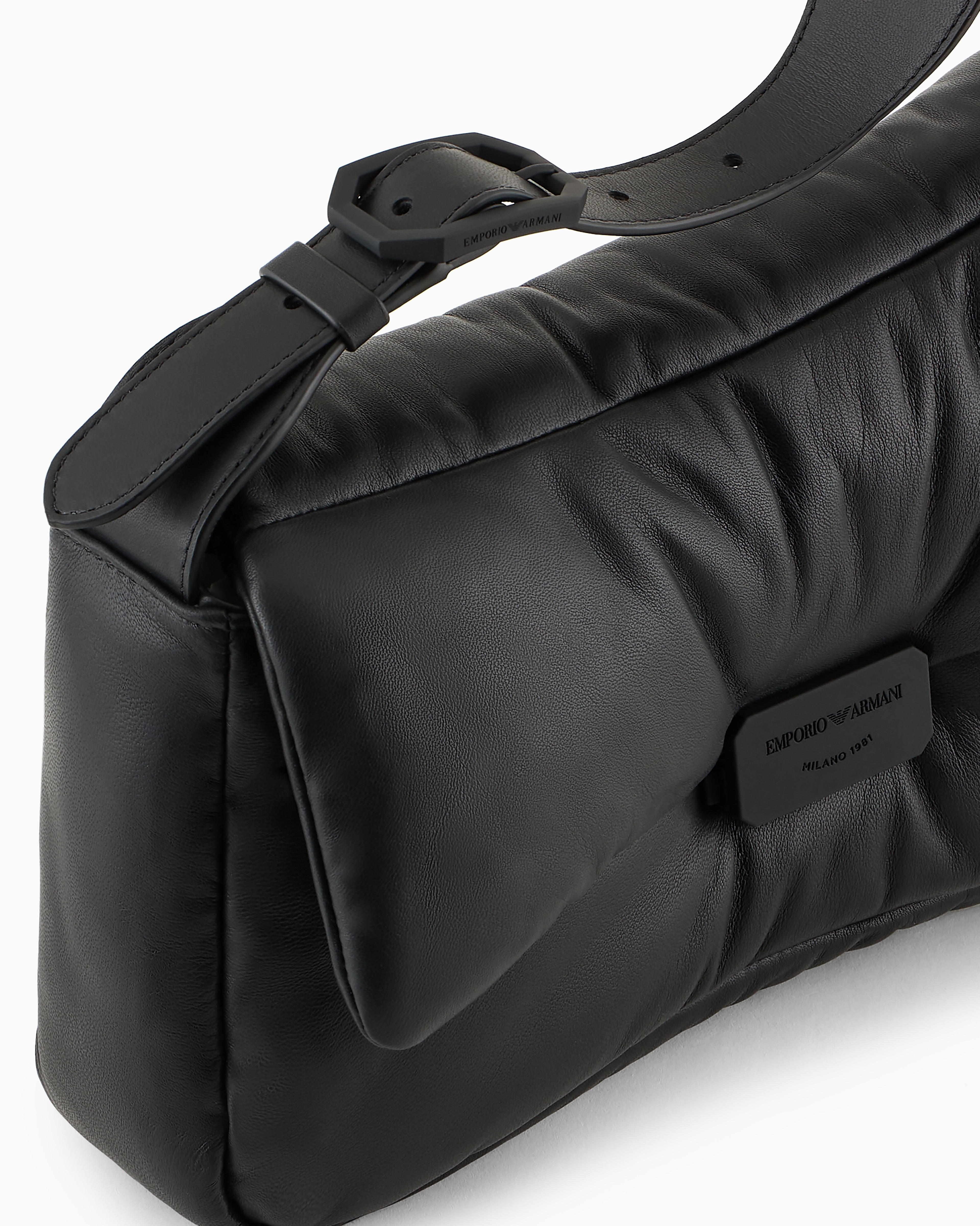 Emporio Armani Official Store Oversized Baguette Shoulder Bag In Puffy Nappa Leather In Black