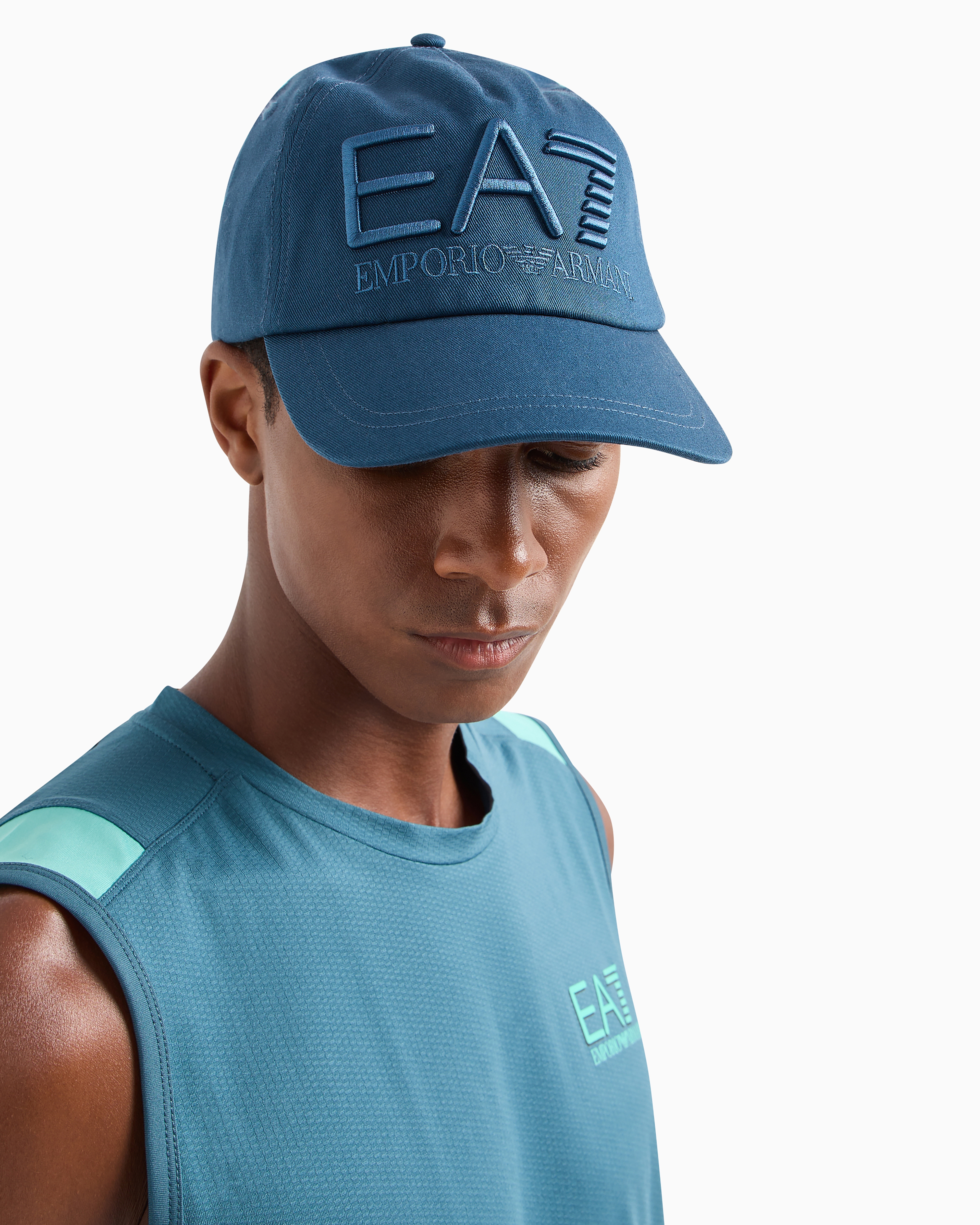 Shop Ea7 Logo Series Cotton Baseball Cap In Petroleum