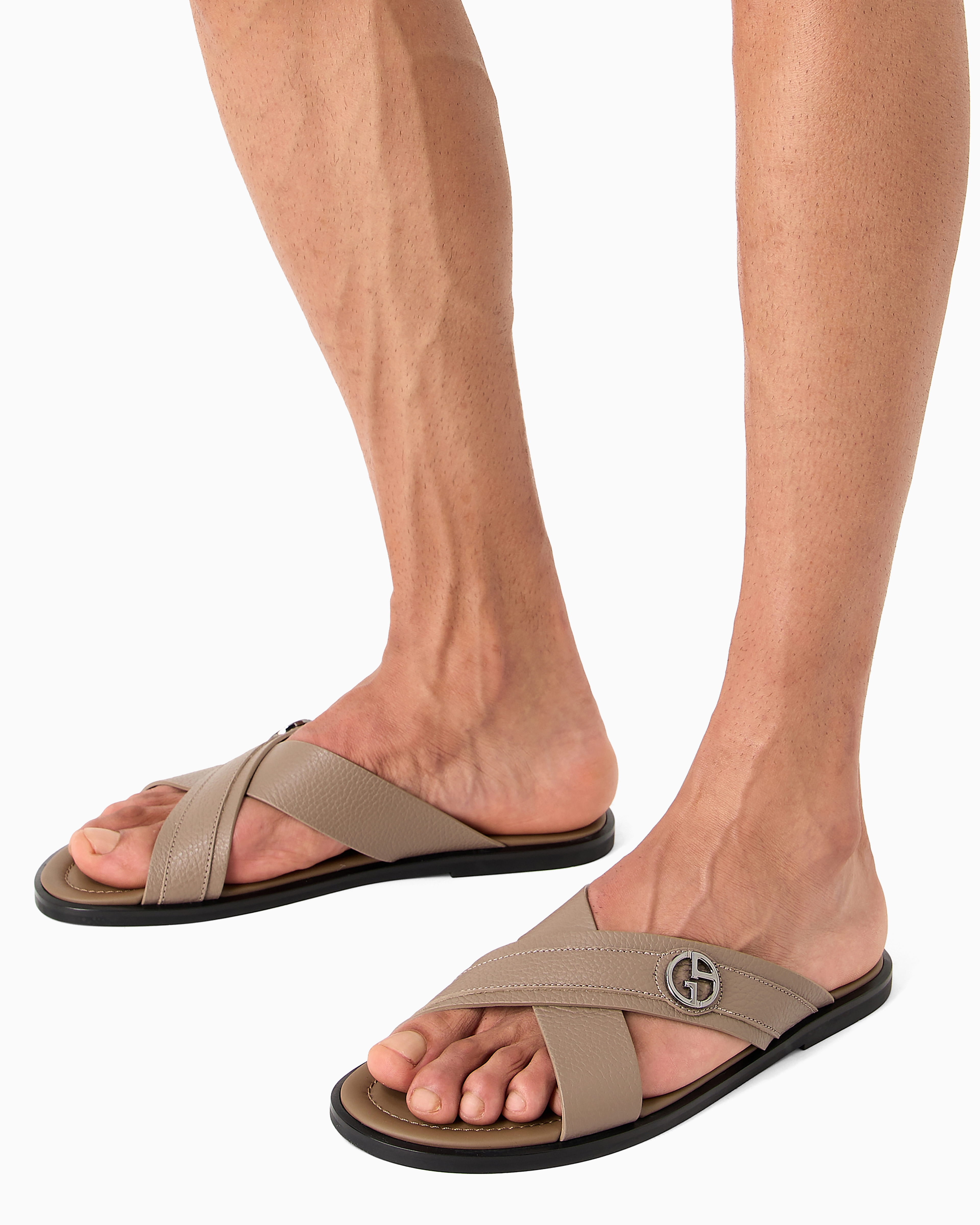 Giorgio Armani Official Store Pebbled-leather Woven Sandals In Dove Grey