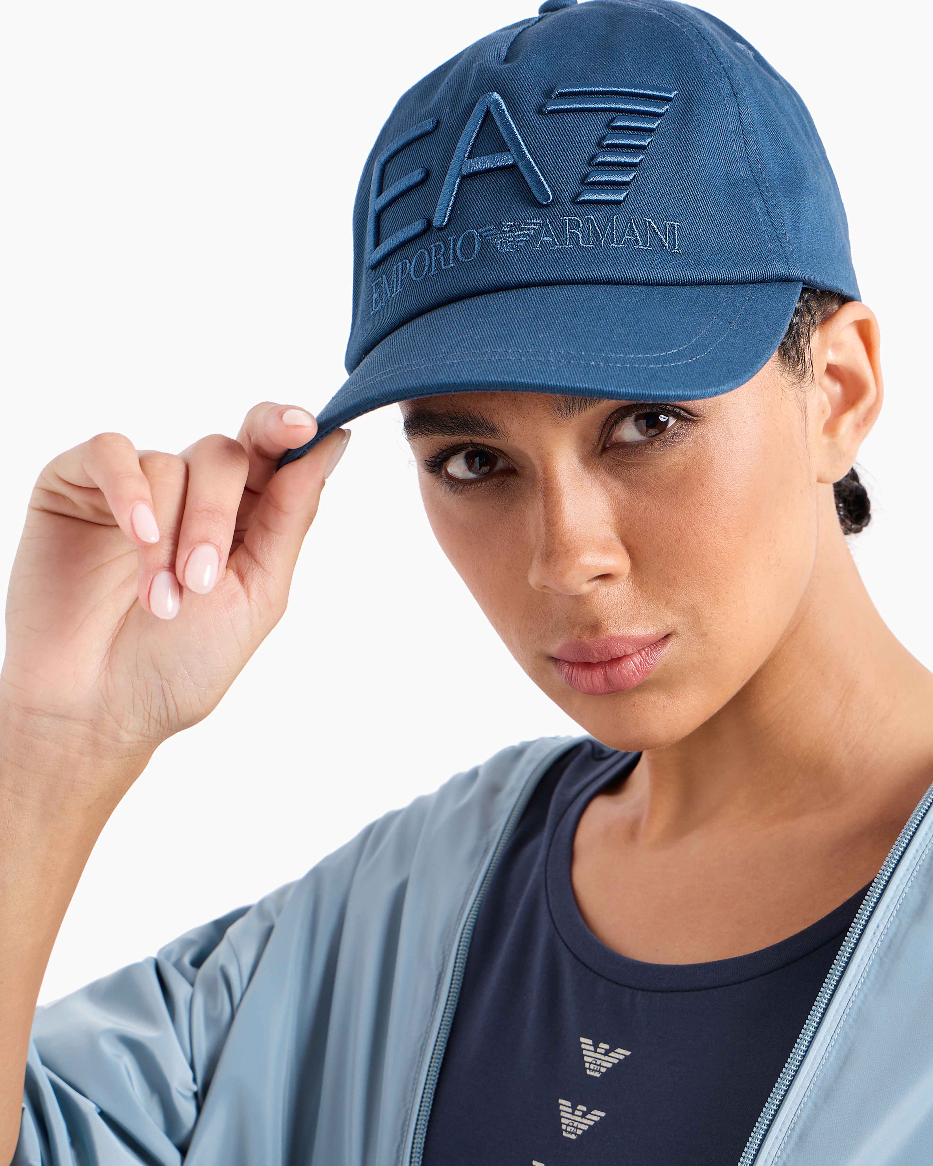 Shop Ea7 Logo Series Cotton Baseball Cap In Petroleum