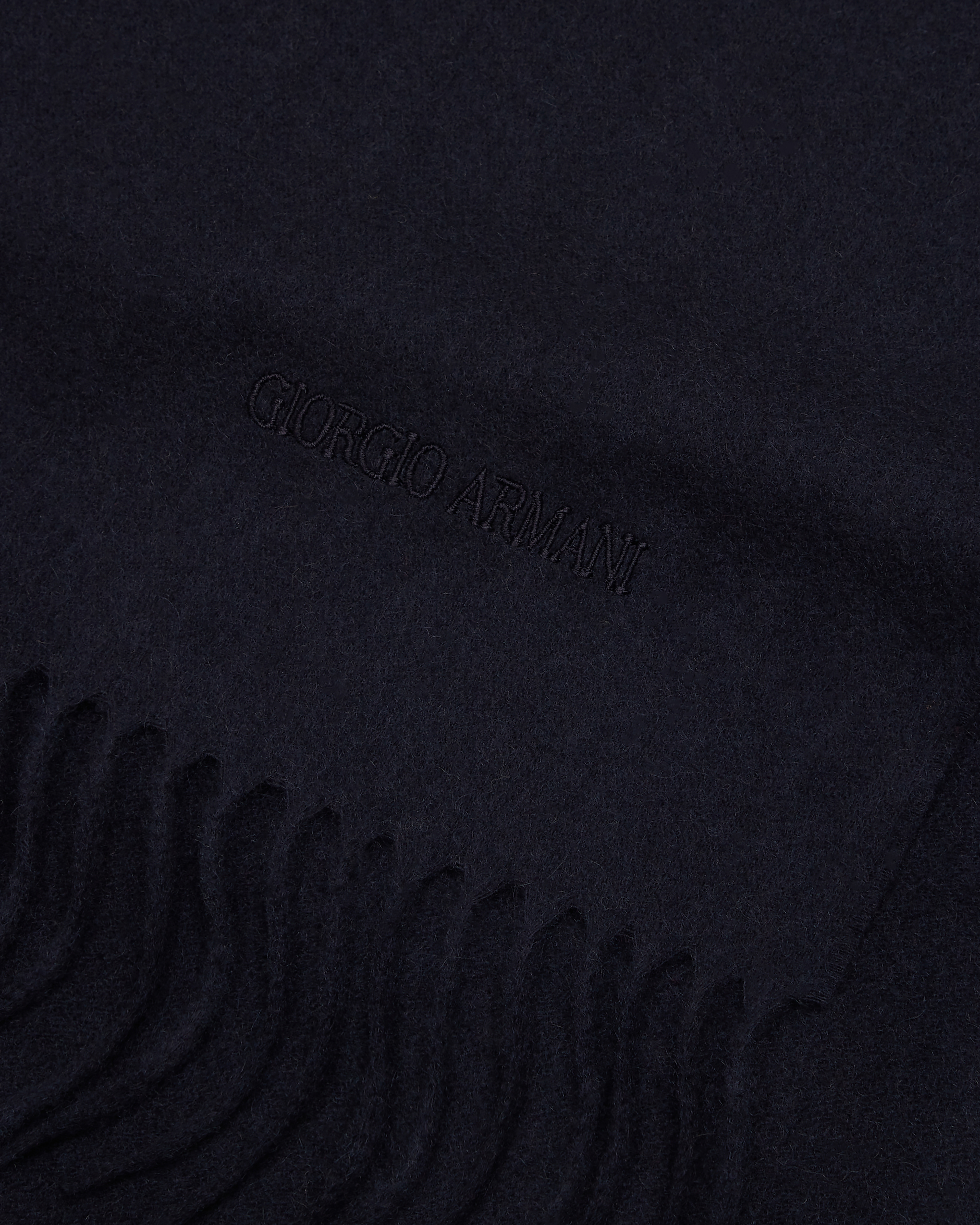 Shop Giorgio Armani Cashmere Scarf With Embroidered Logo In Navy Blue