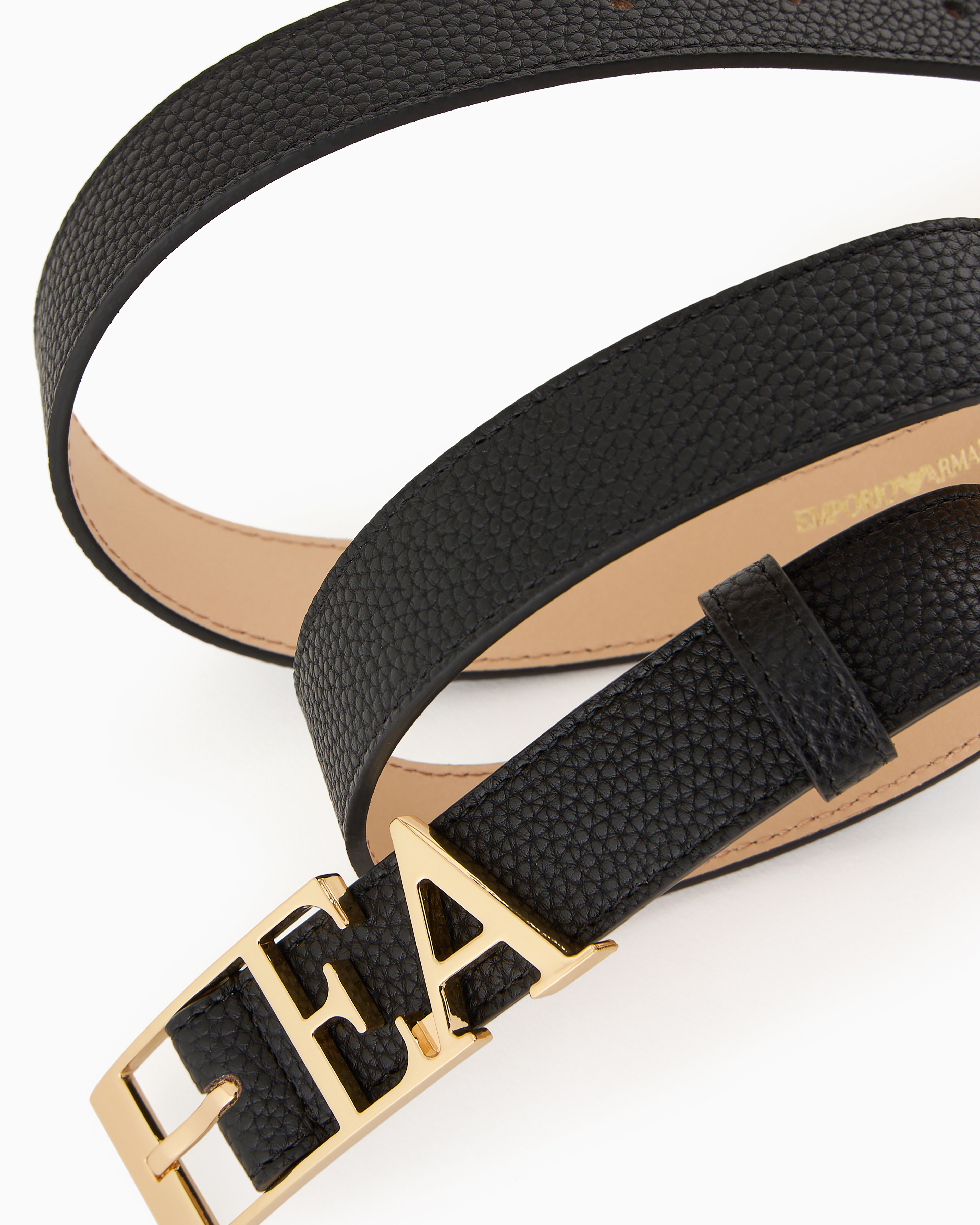 Emporio Armani Official Store Deer-print Belt With Shaped Ea Buckle In Black