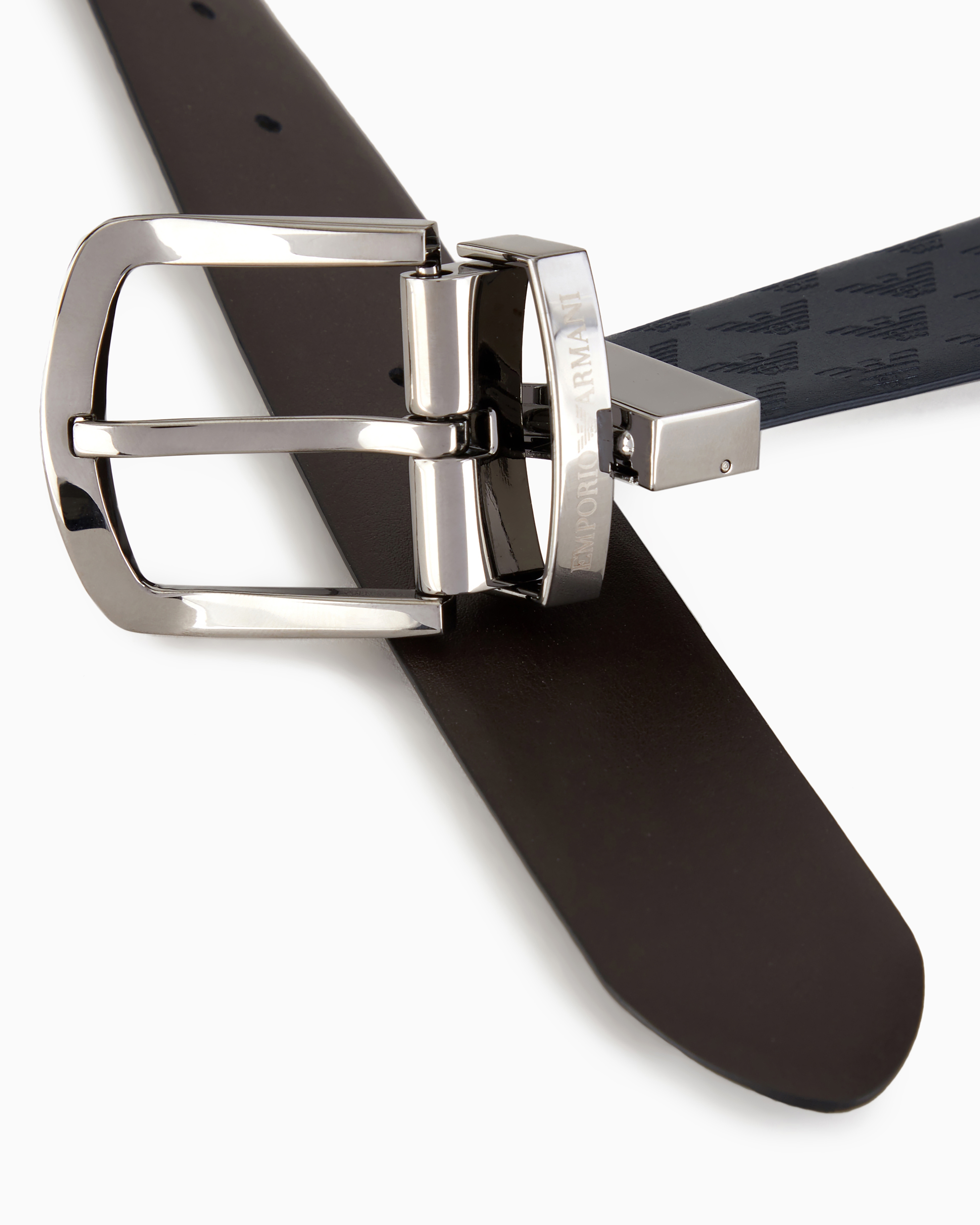 Emporio Armani Smooth Leather Belt With All-over Print In Brown