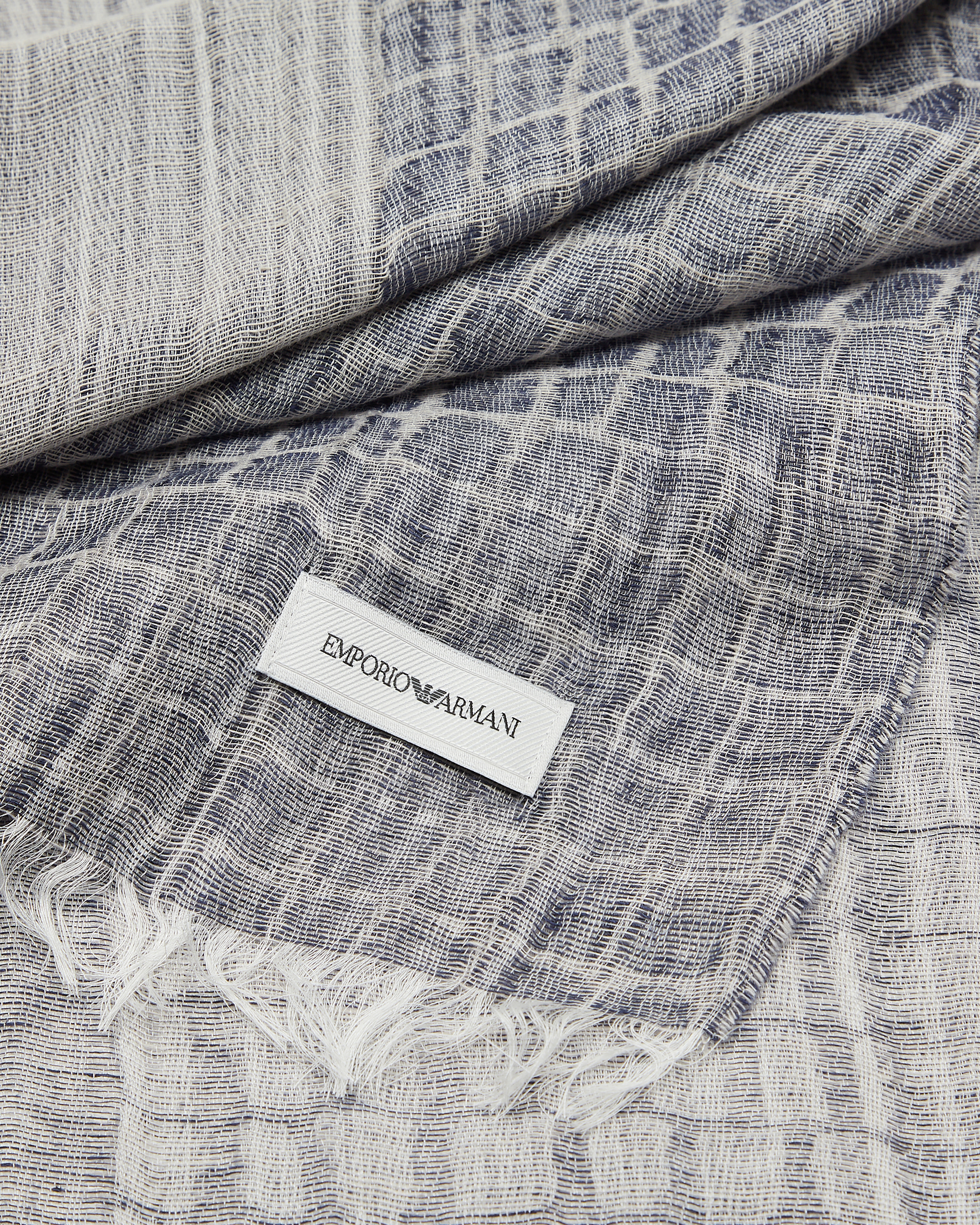 Shop Emporio Armani Linen Blend And Modal Mix Jacquard Stole In Navy Blue