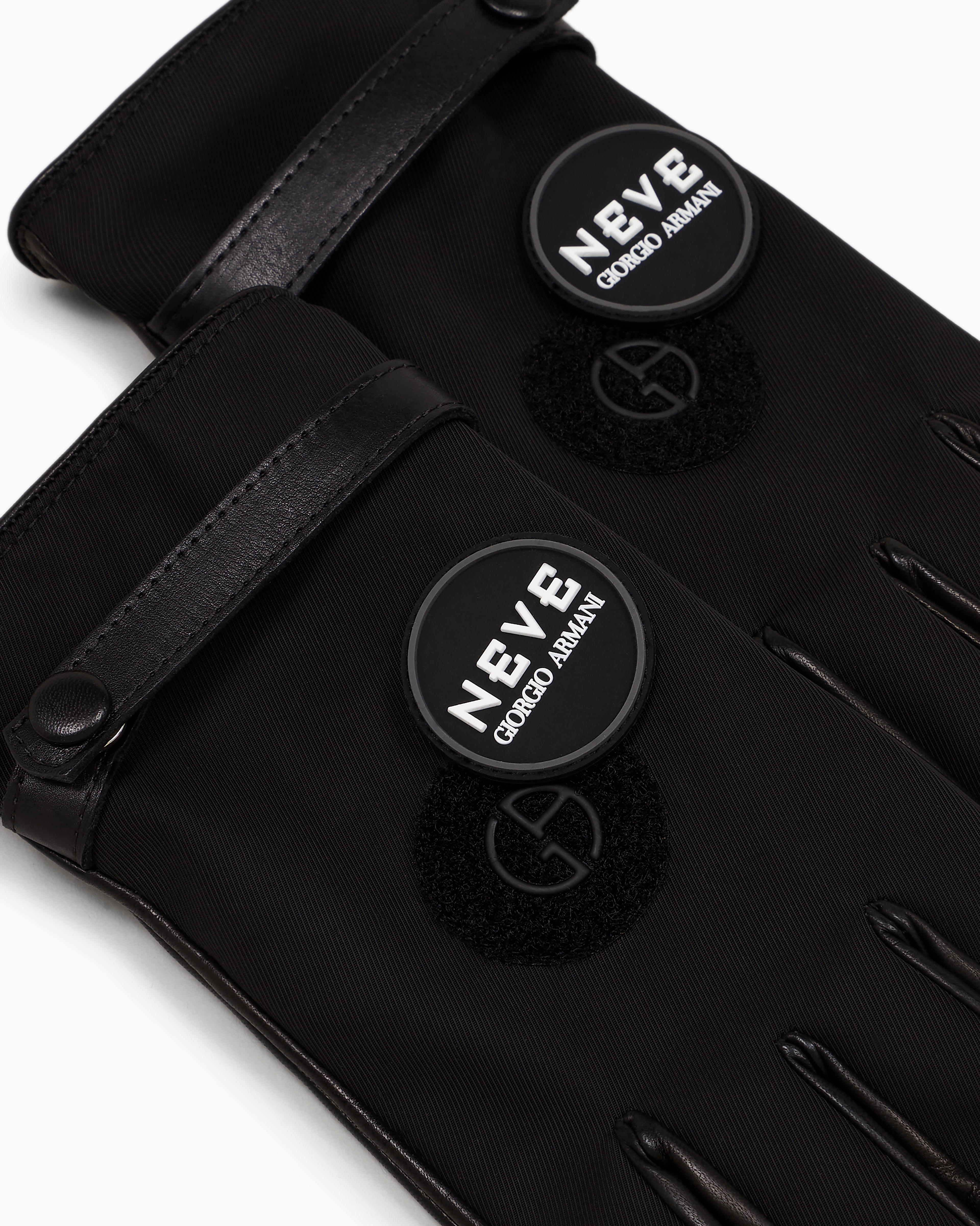 Giorgio Armani Neve Nappa-leather And Technical Nylon Gloves In Black