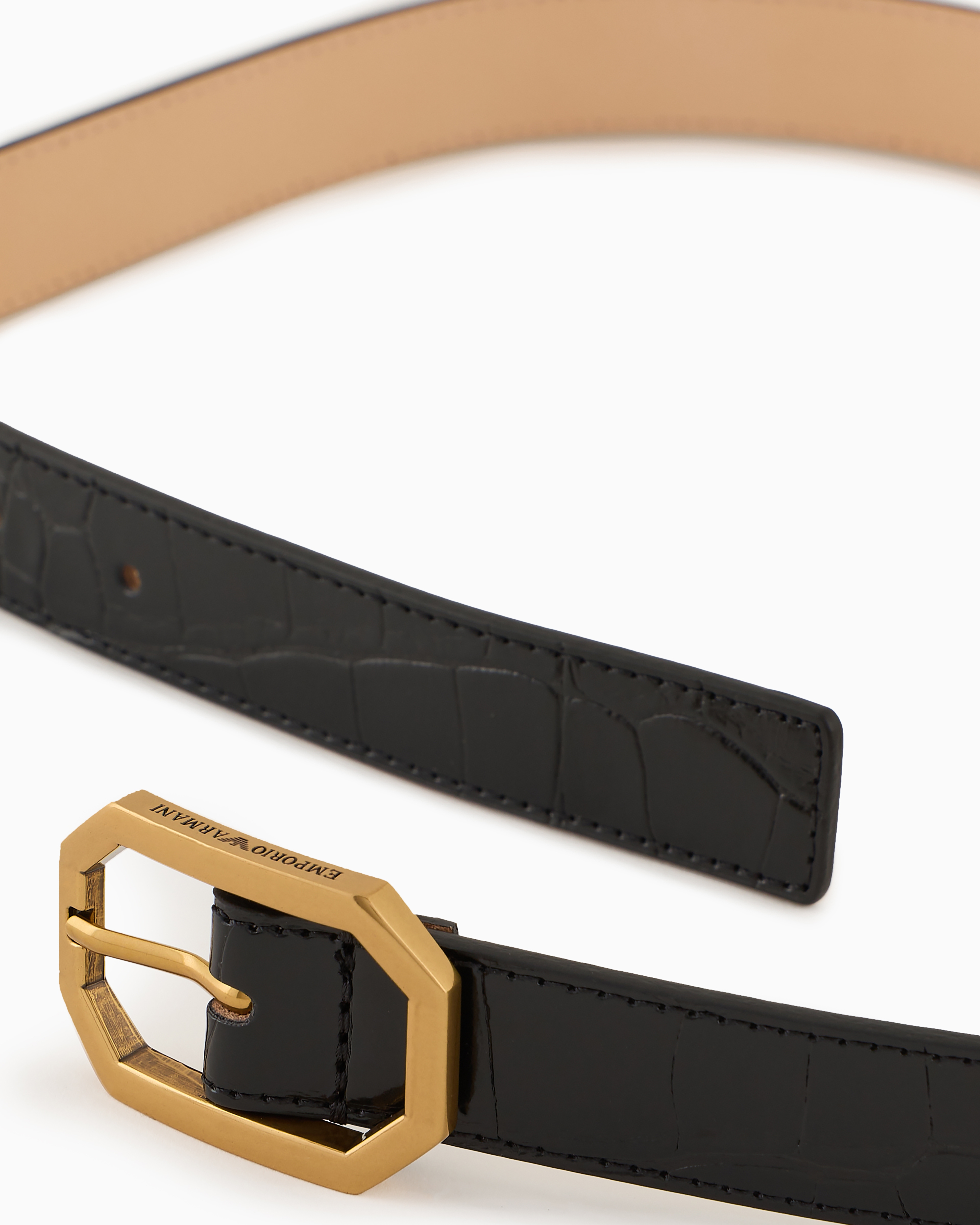 Emporio Armani Official Store Mock Croc Belt In Black