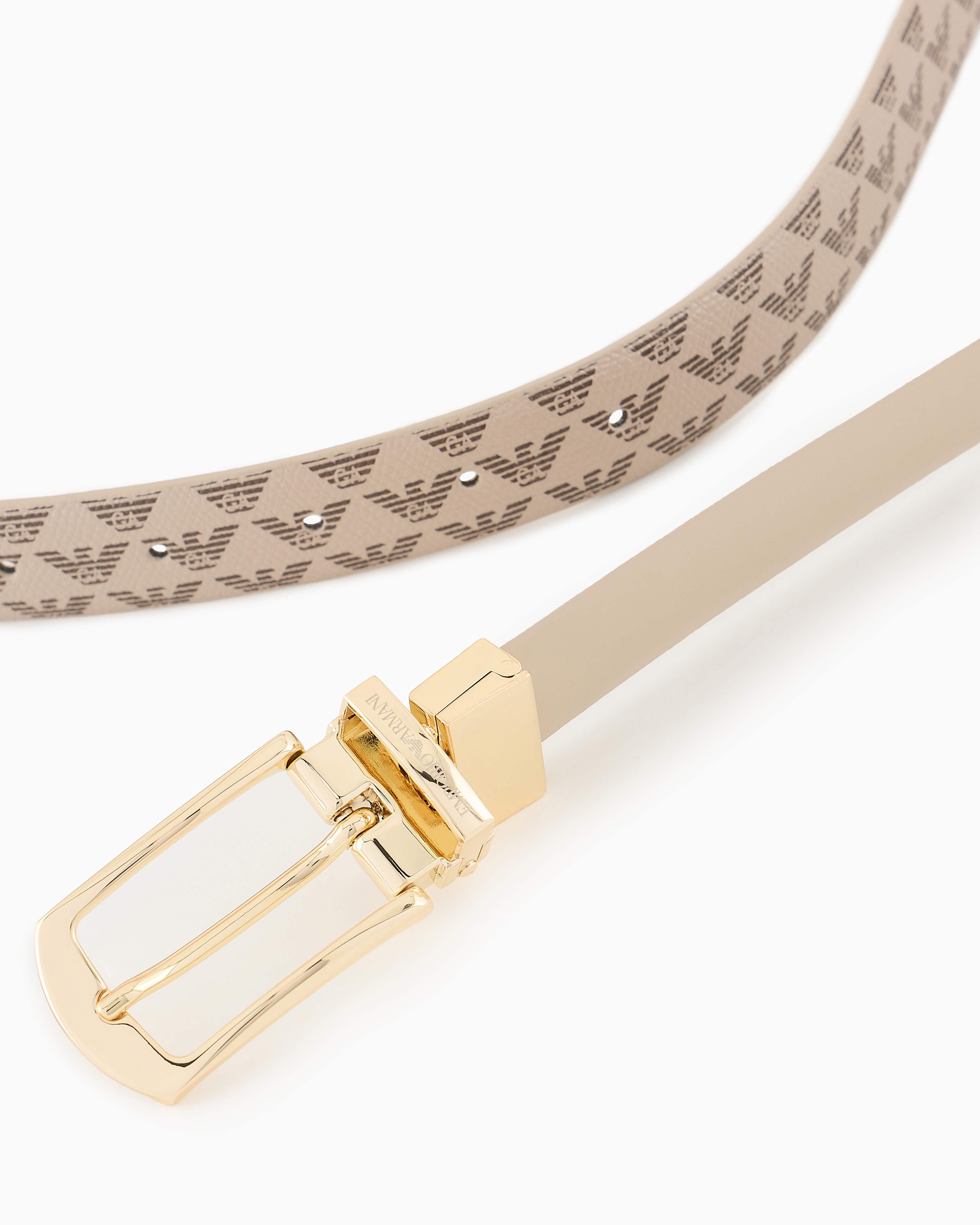 Emporio Armani Official Store All-over Eagle Two-toned Reversible Belt In Beige