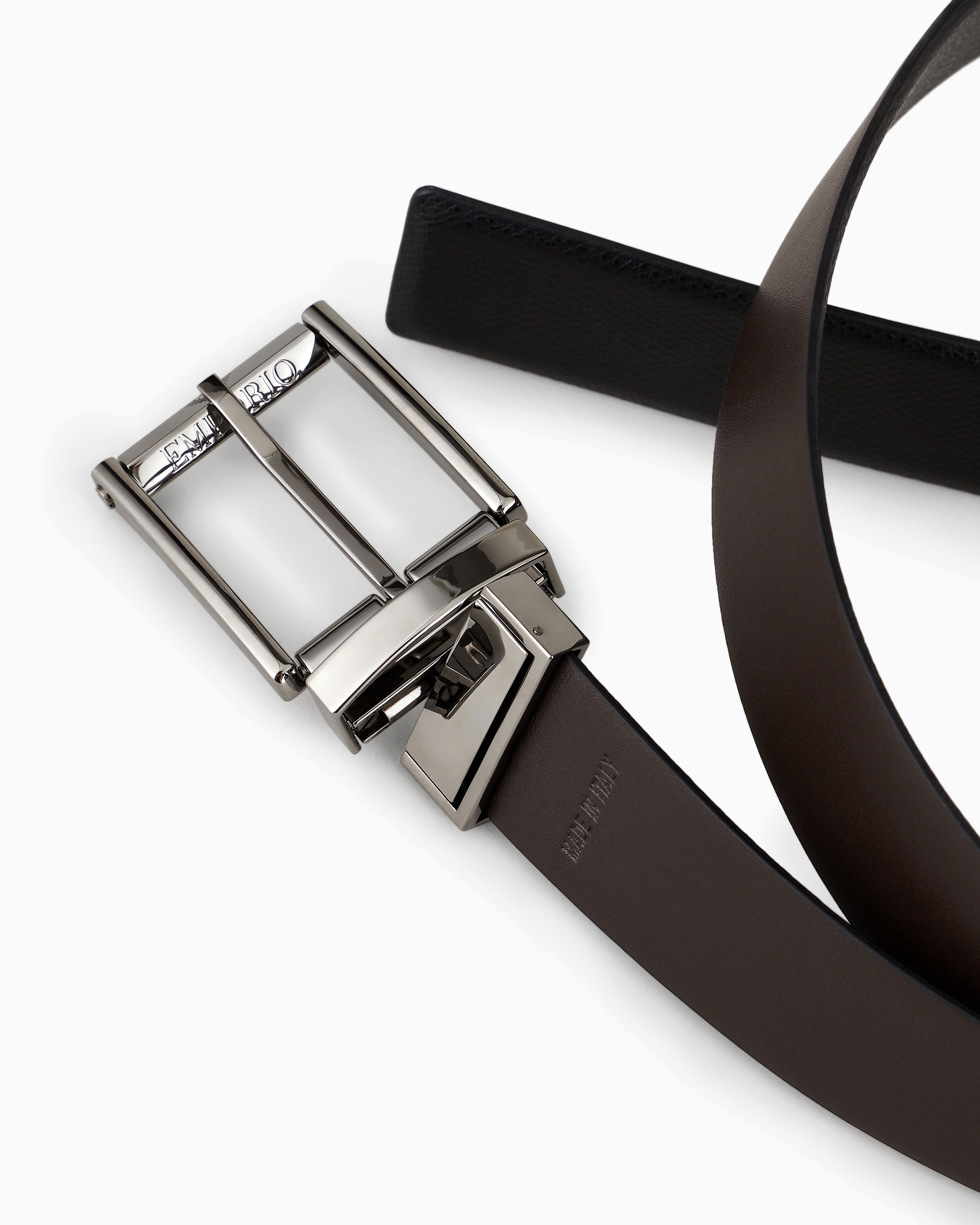 Emporio Armani Reversible Belt In Printed Boarded Leather And Smooth Leather In Brown