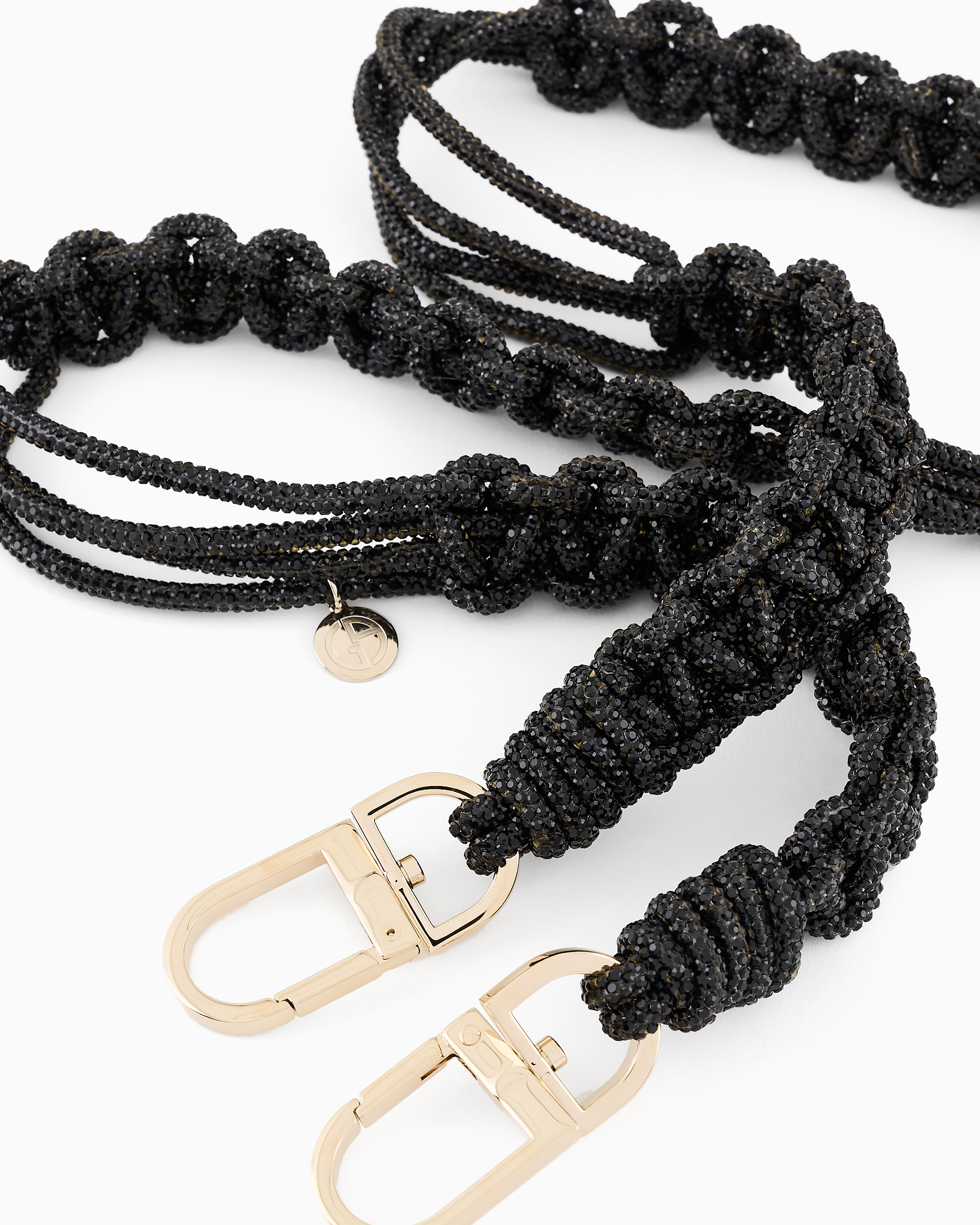 Giorgio Armani Official Store Long Rhinestone Strap With A Woven Motif In Black
