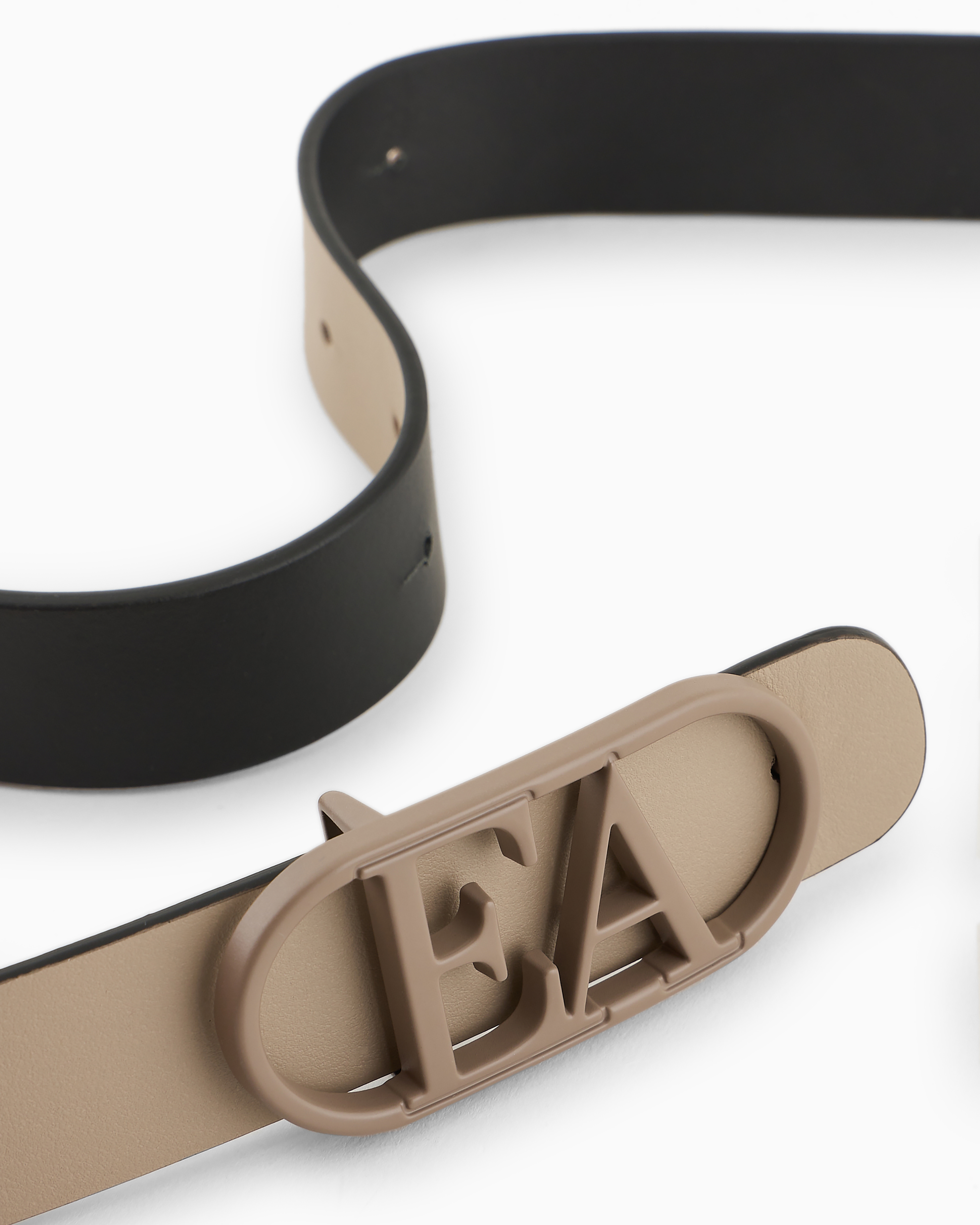 Shop Emporio Armani Leather Belt With Ea Buckle In Buff