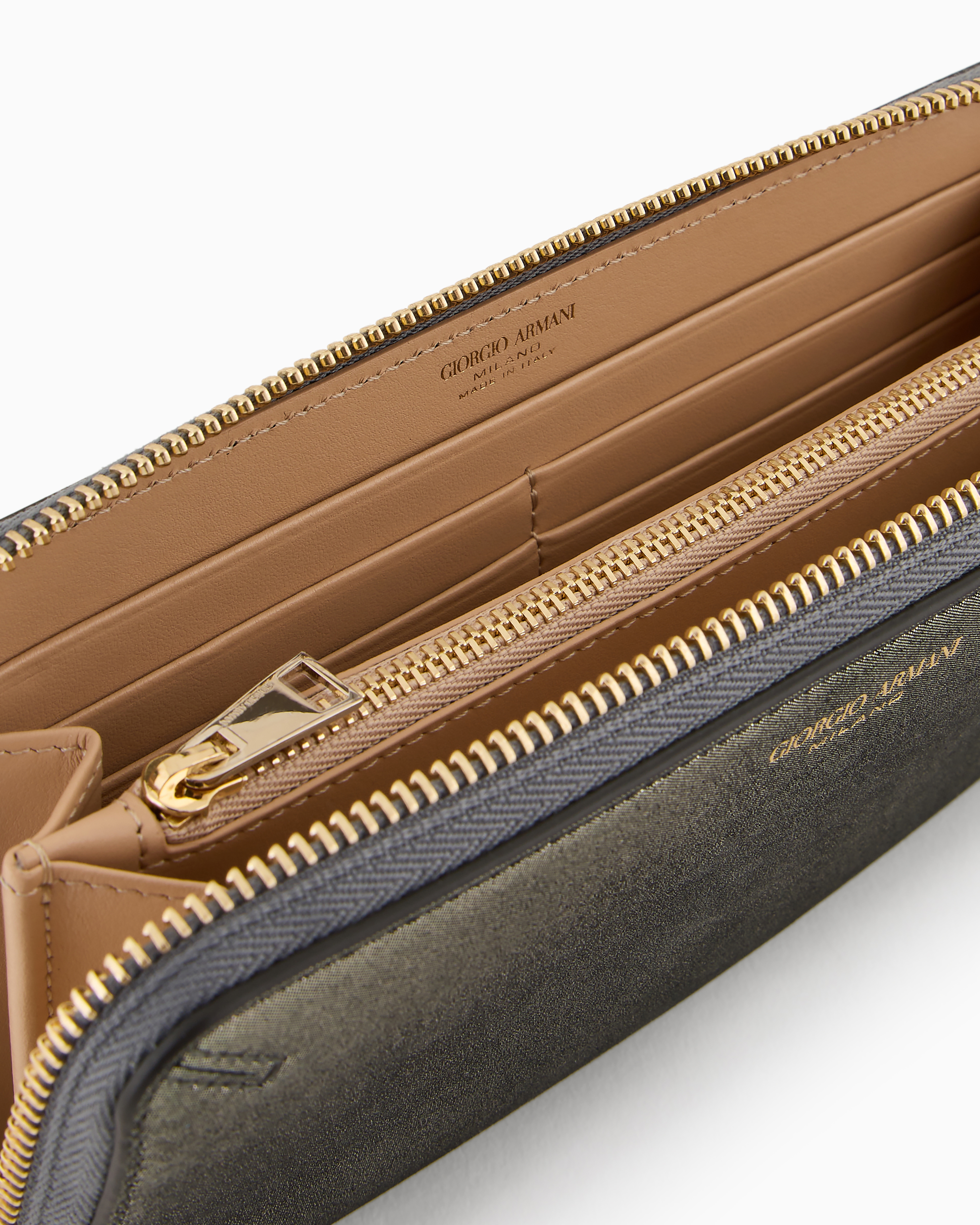 Giorgio Armani Official Store La Prima Wraparound Zip Wallet In Glossy Nubuck In Black
