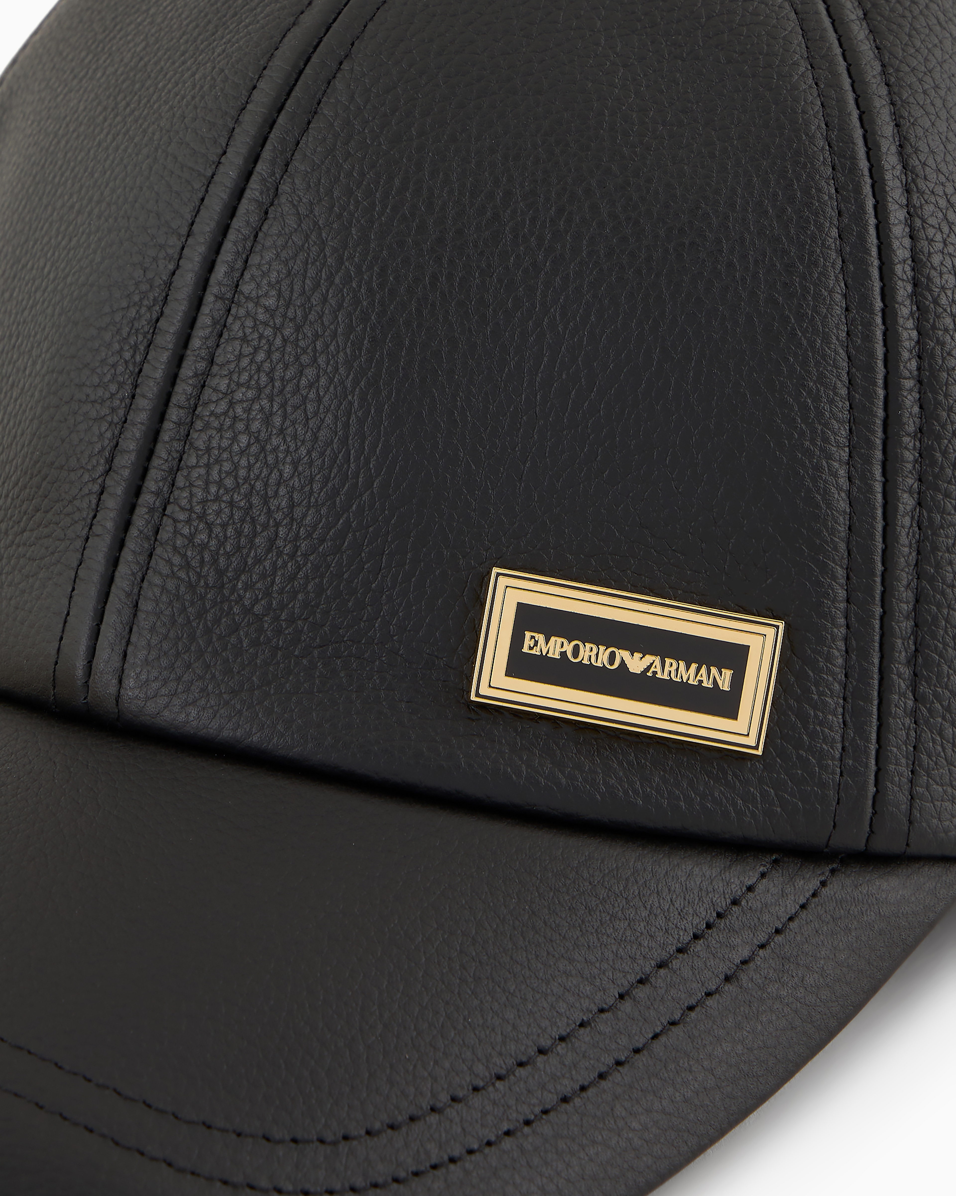 EMPORIO ARMANI HAMMERED LEATHER BASEBALL CAP 