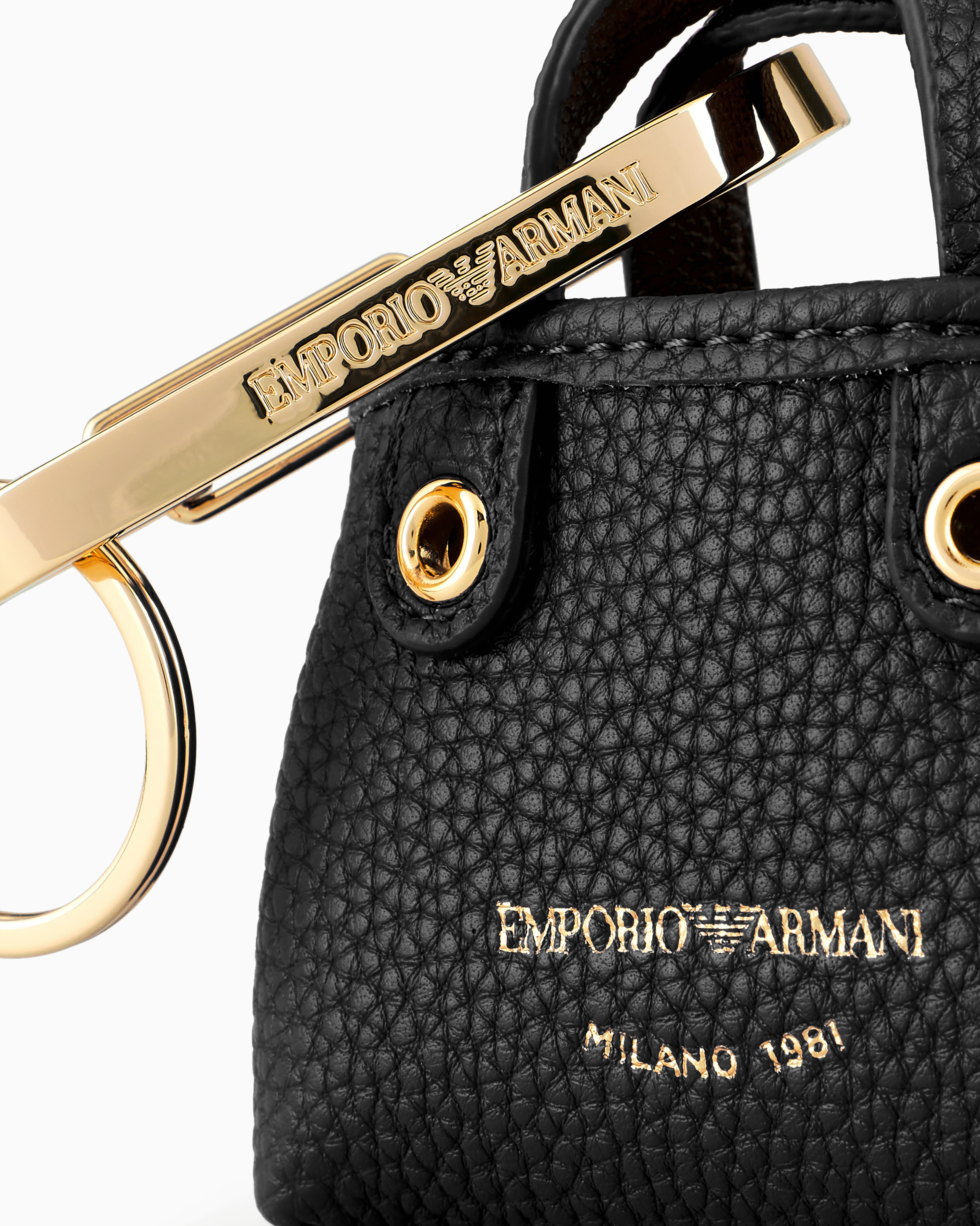 Emporio Armani Deer-print Micro Myea Bag Charm In Black