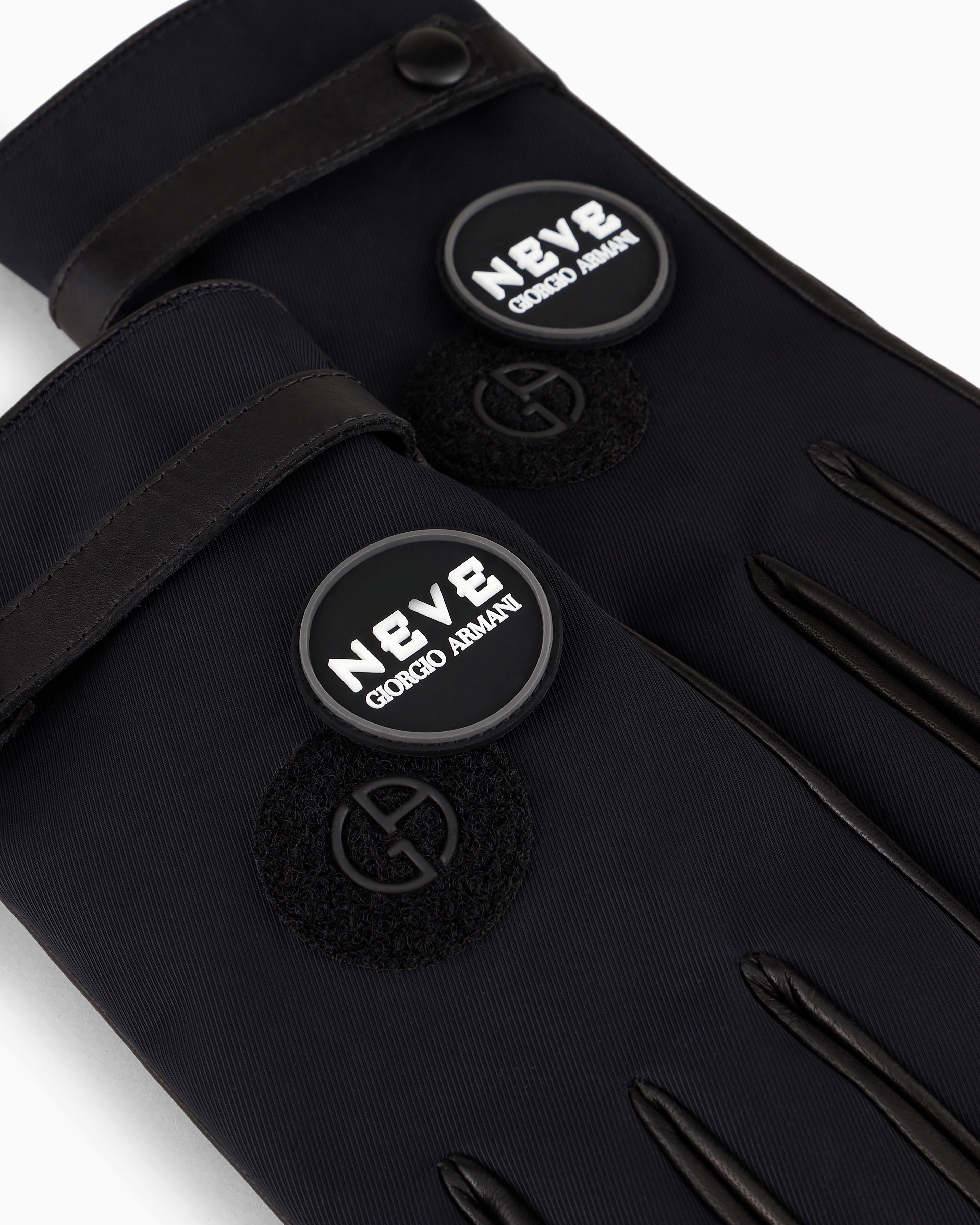 Giorgio Armani Neve Nappa-leather And Technical Nylon Gloves In Blue