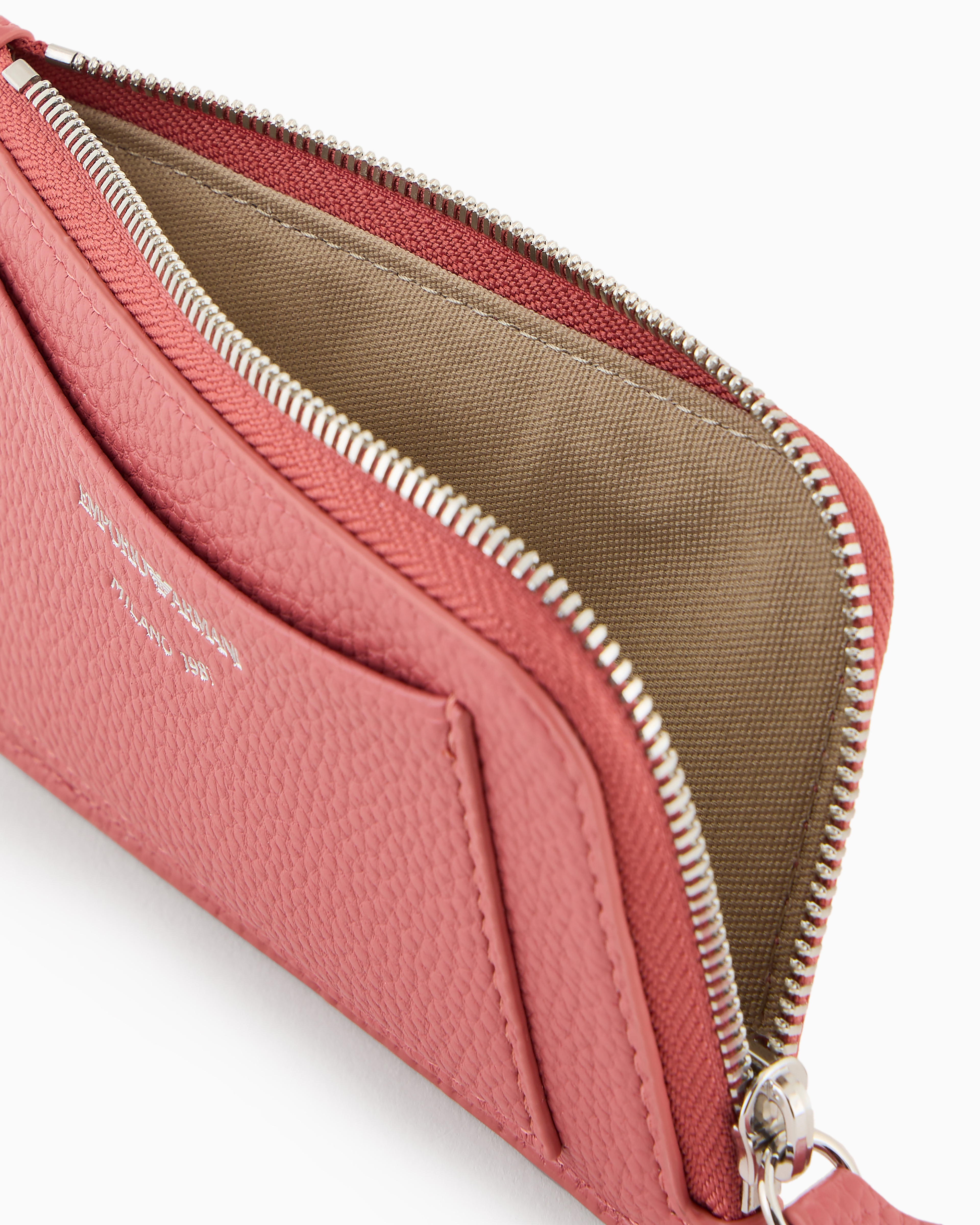 Emporio Armani Official Store Myea Deer-print Card Holder With Wrap-around Zip In Powder Pink