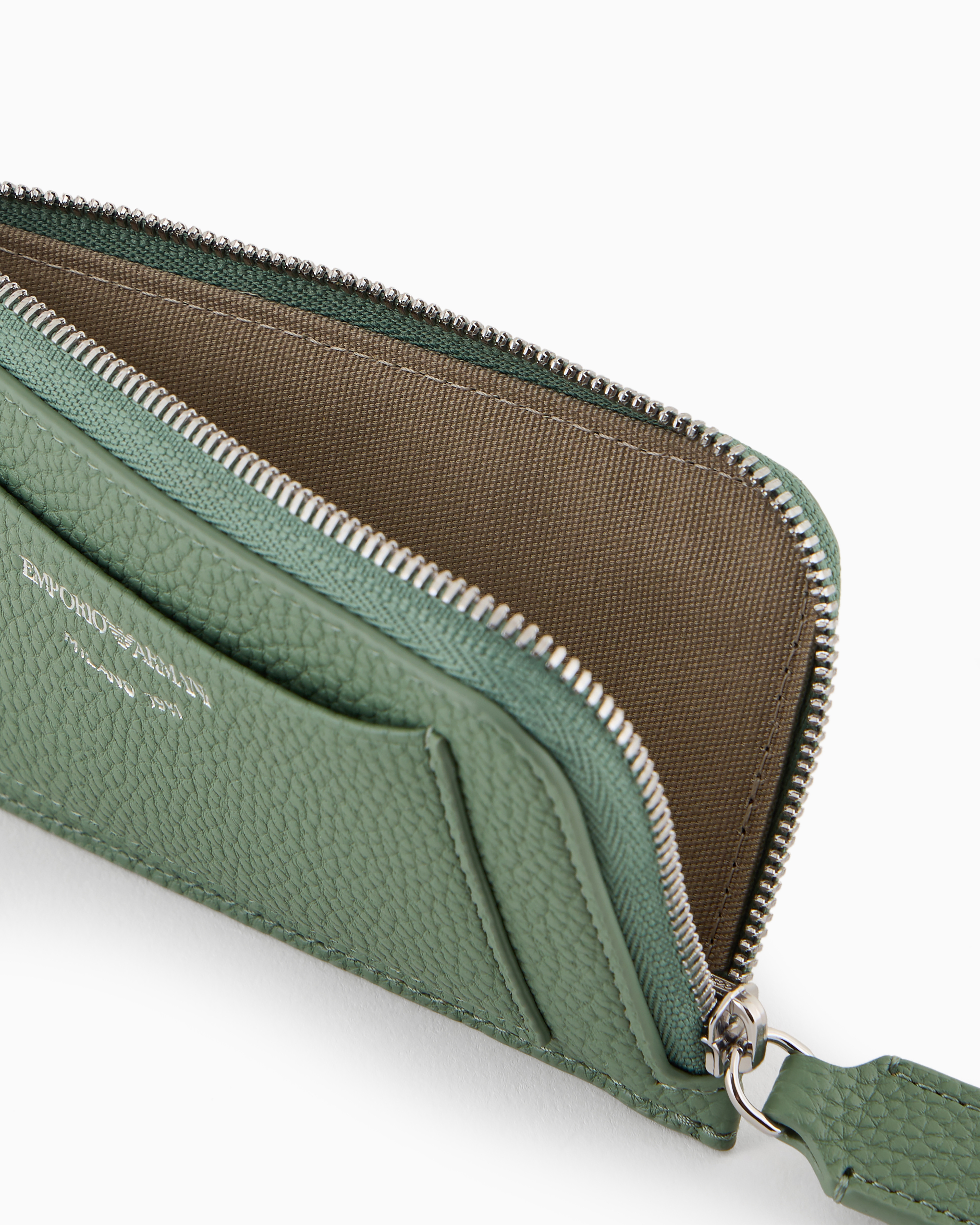 Emporio Armani Official Store Myea Deer-print Card Holder With Wrap-around Zip In Light Green