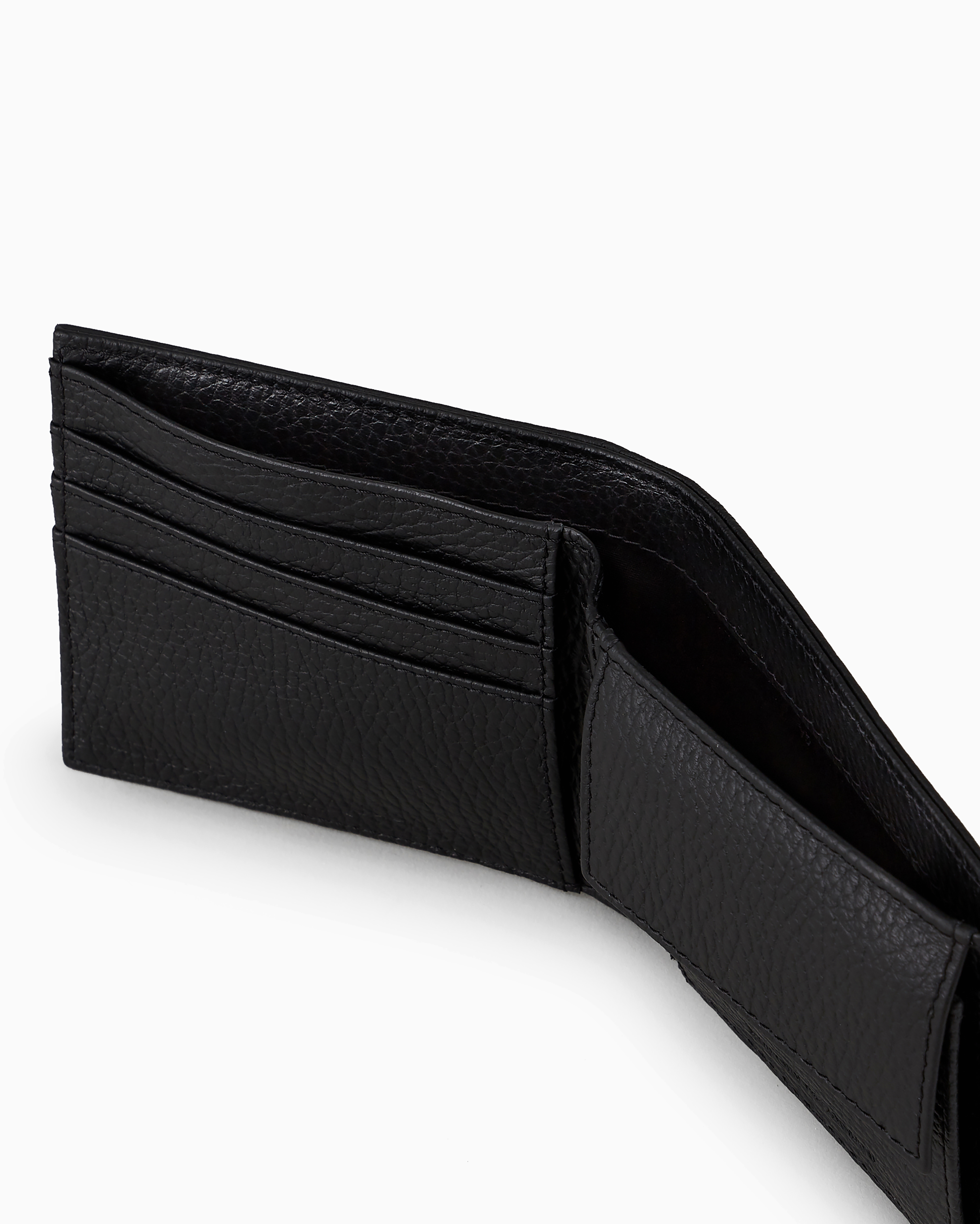 Emporio Armani Tumbled Leather Wallet With Coin Purse In Black