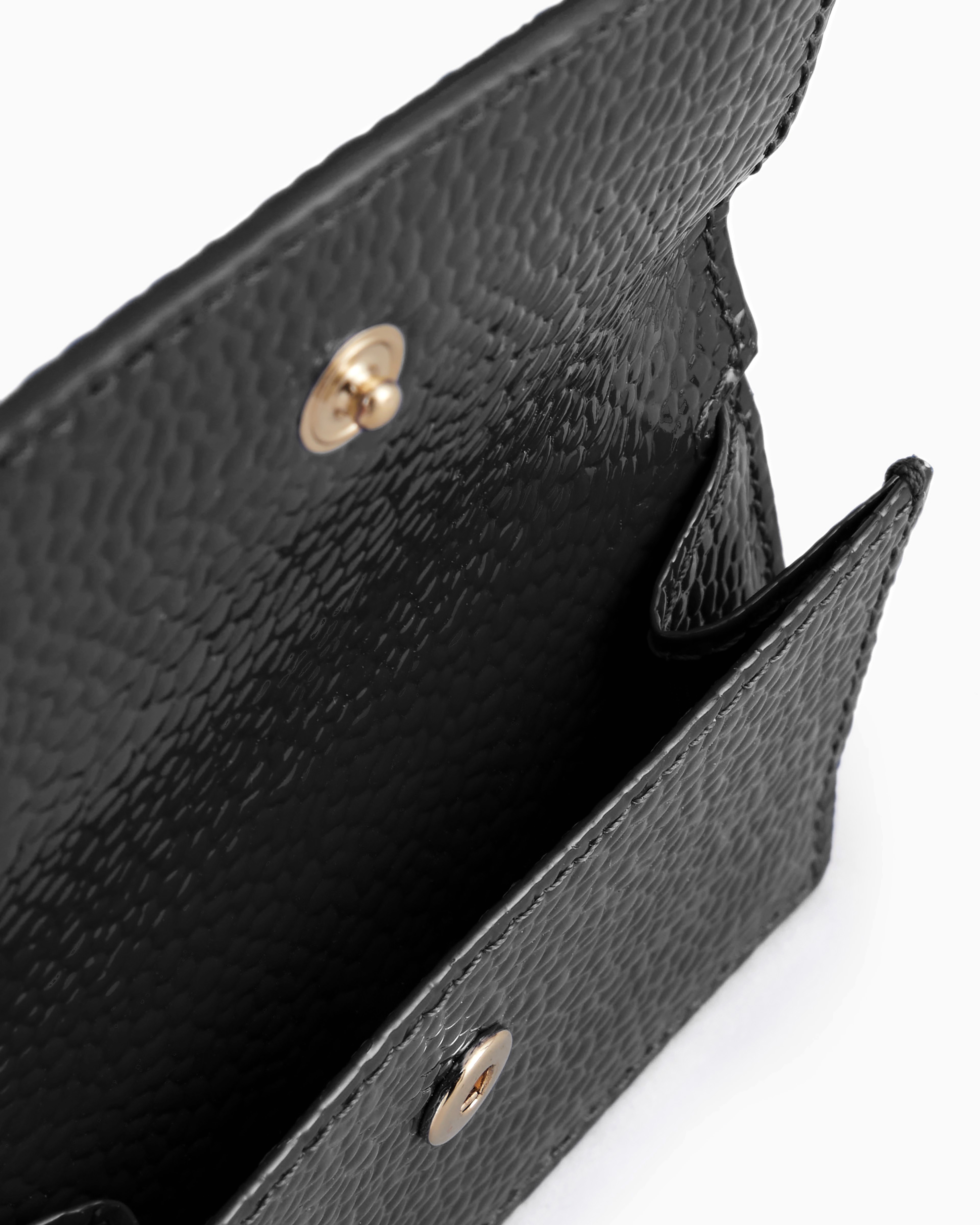 Giorgio Armani Official Store La Prima Mini Trifold Wallet In Pebbled Patent Leather In Black