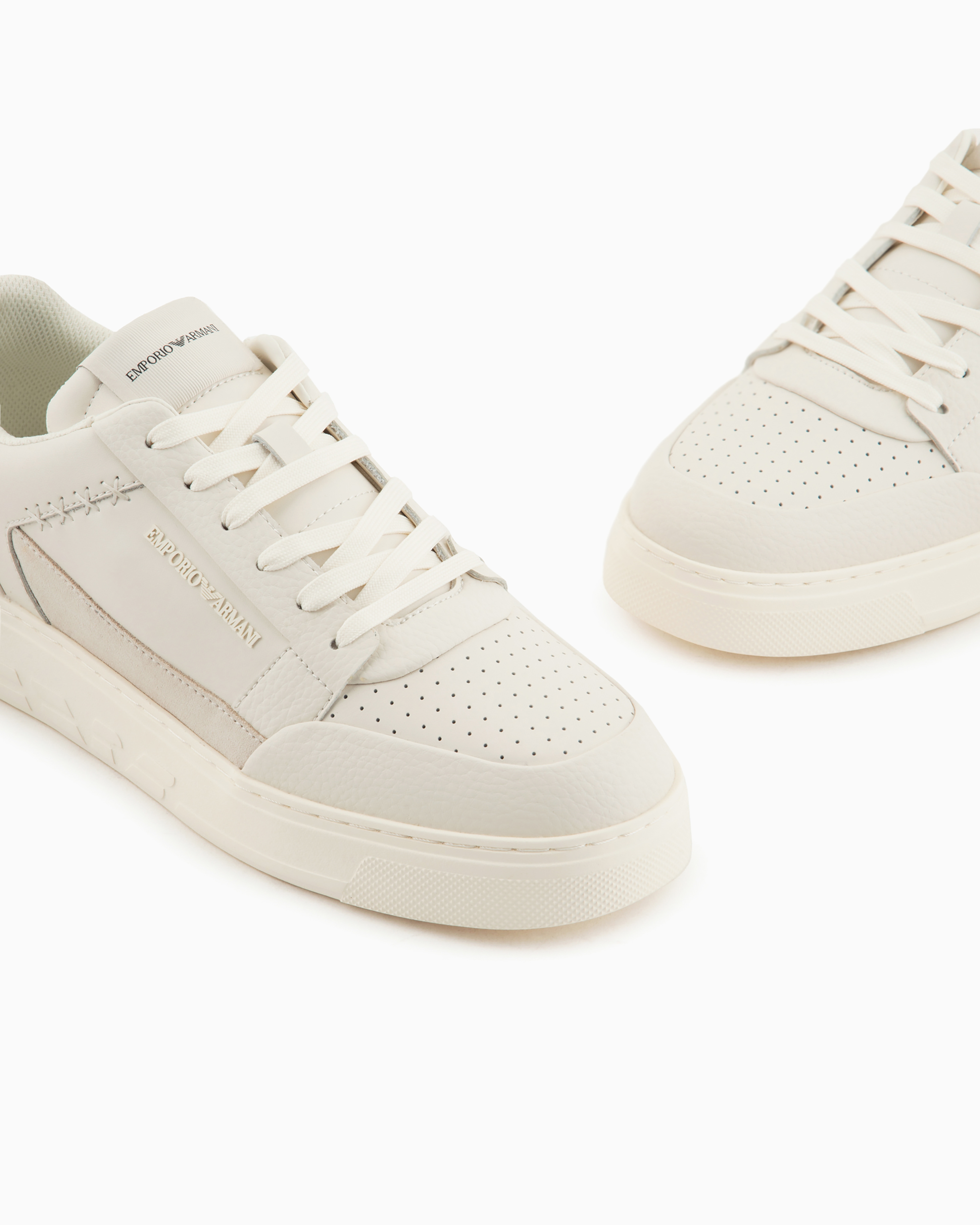 Emporio Armani Official Store Asv Regenerated-leather Sneakers With Stitching Details In White