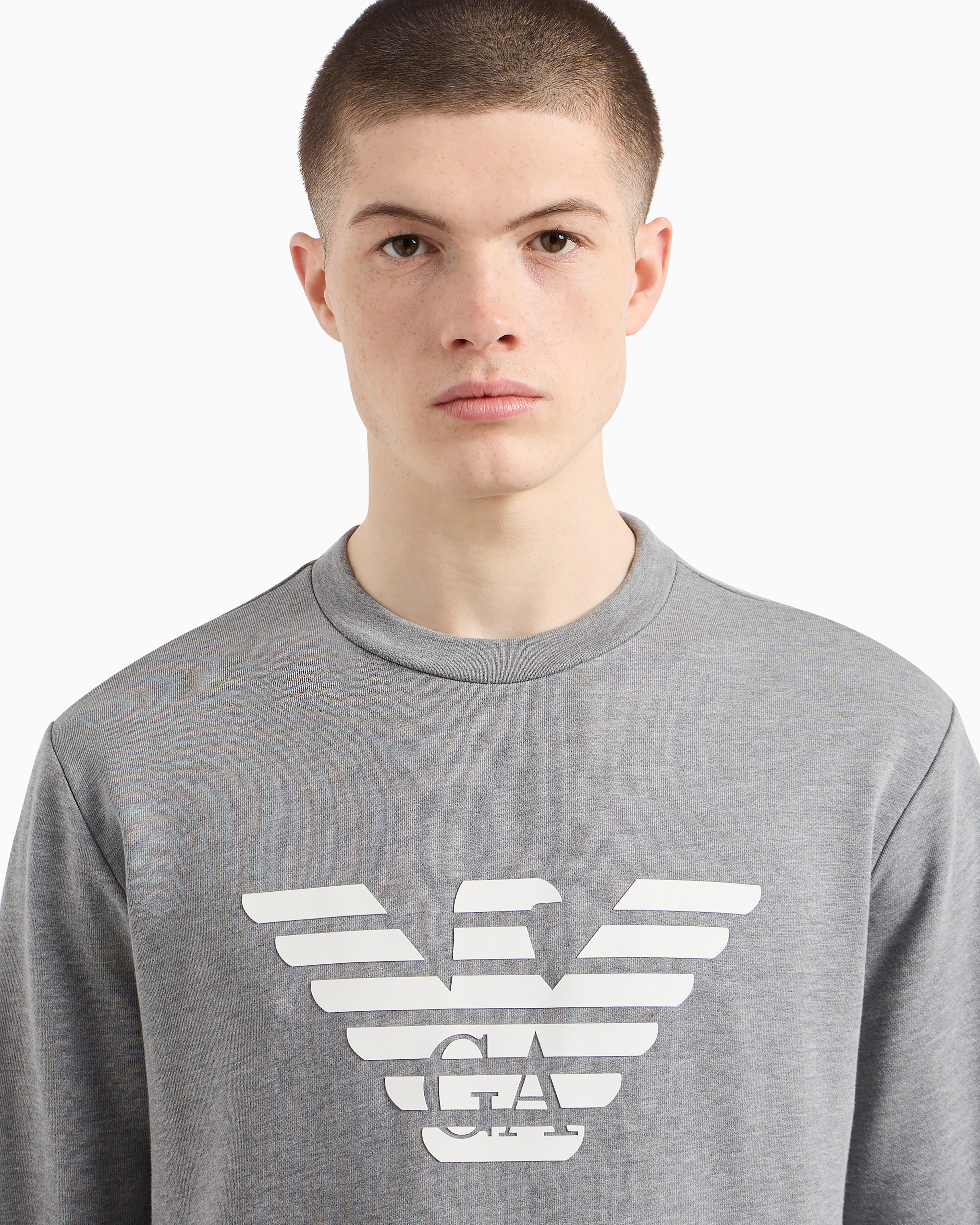 Emporio Armani Logo-print Crew Neck Sweatshirt In Grey Logo
