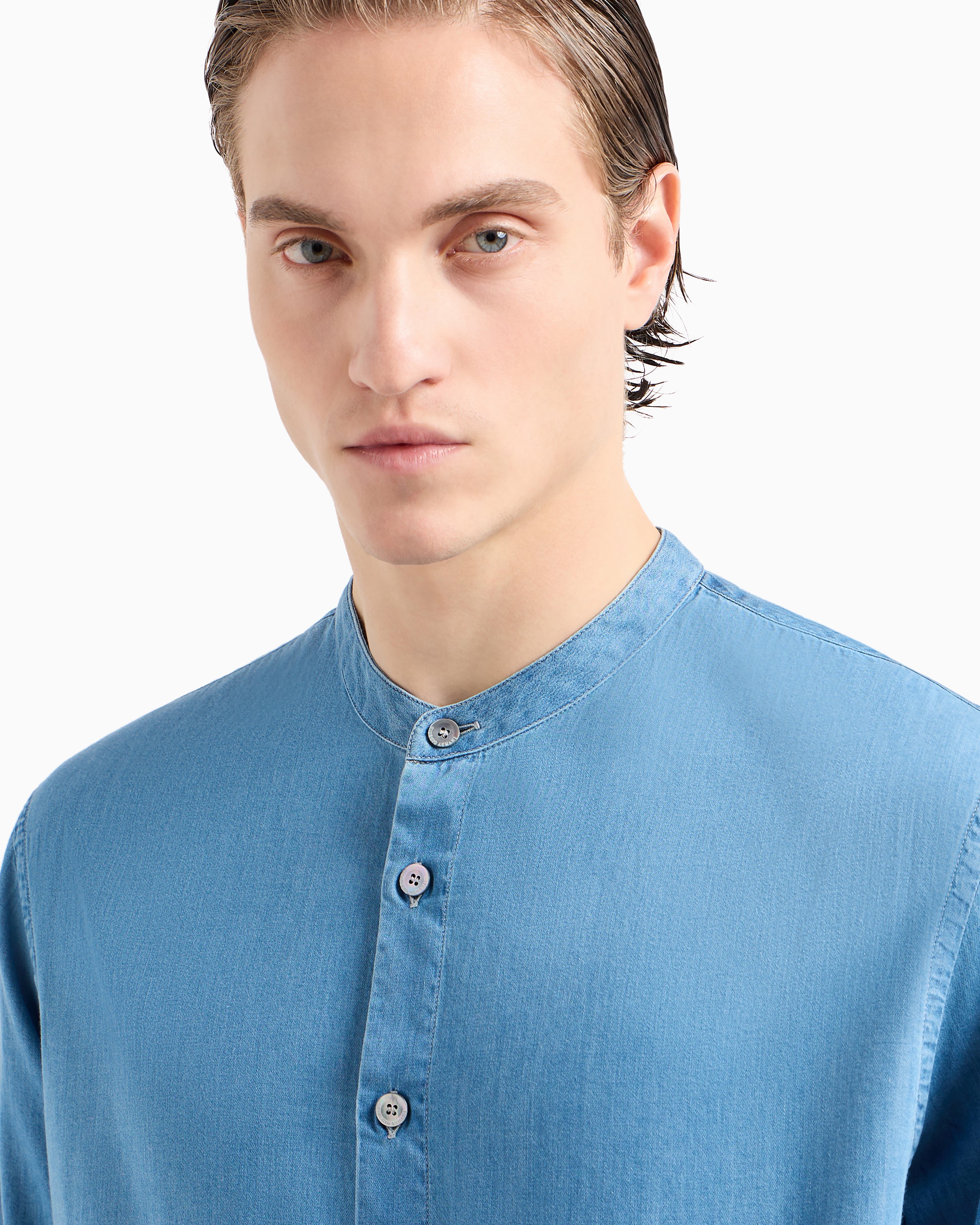 Giorgio Armani Official Store Denim Collection Cotton Denim Shirt In Light Blue