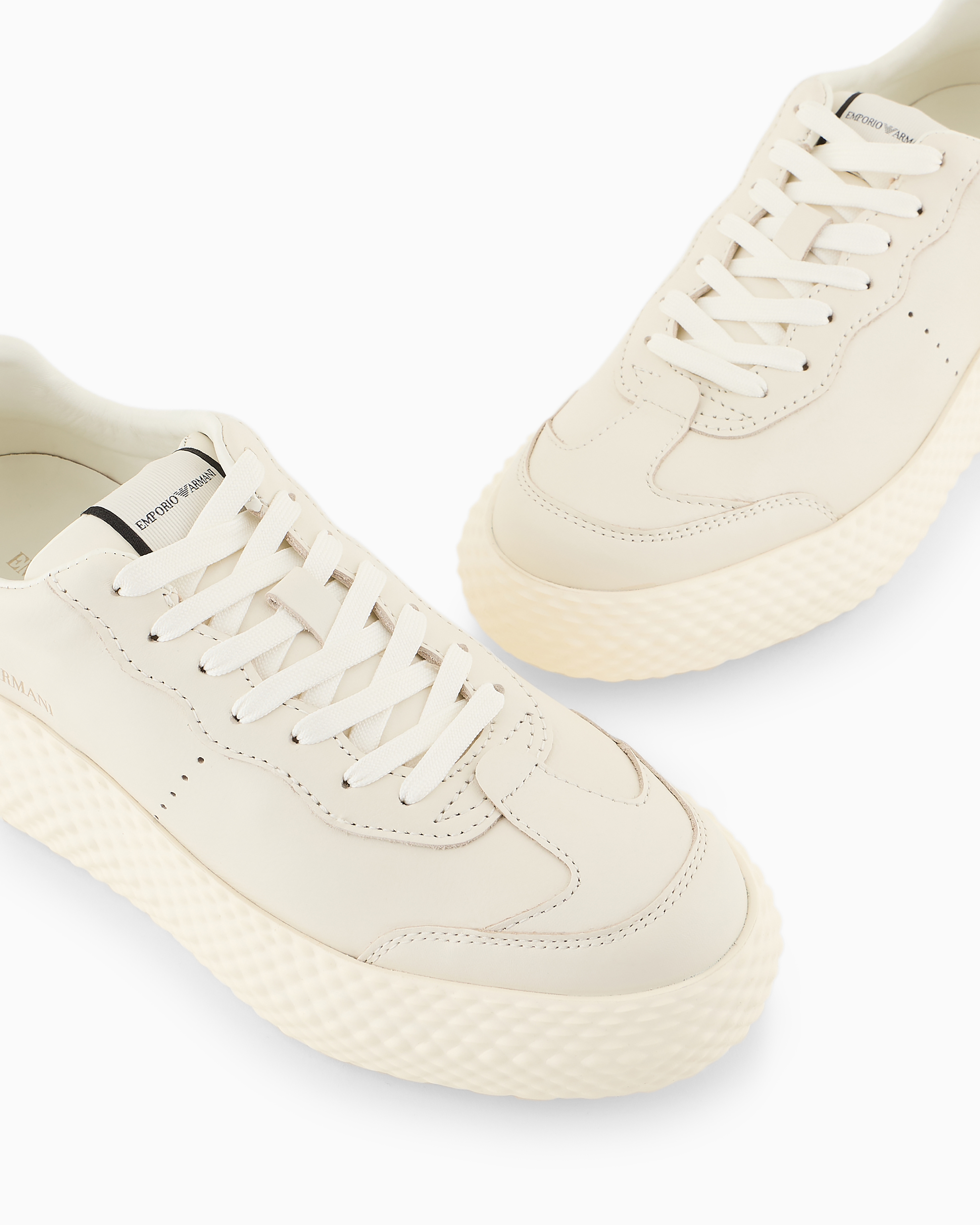 Emporio Armani Chunky Leather Sneakers With Gold Back In Pattern