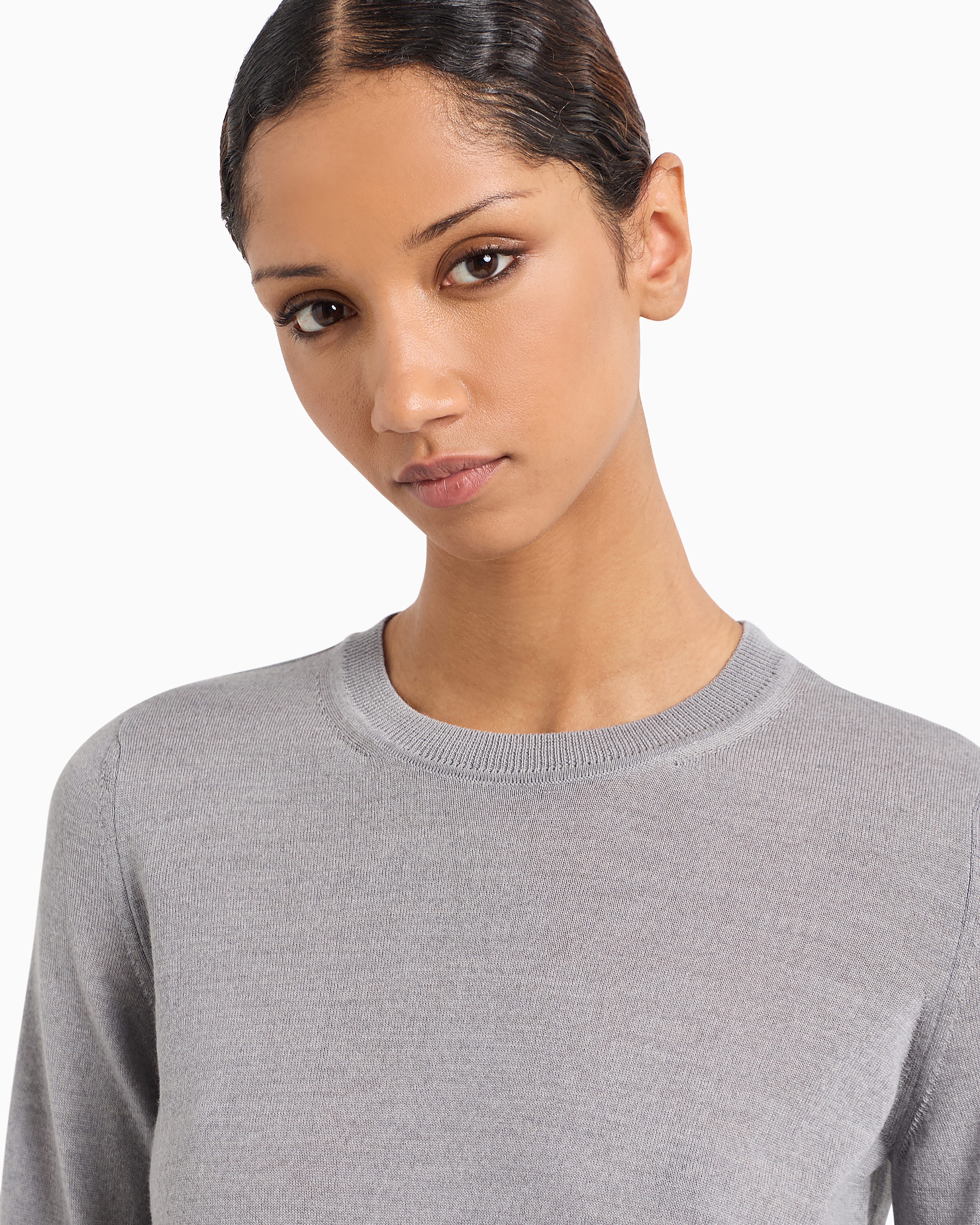 Emporio Armani Crew-neck Jumper In Pure Virgin Wool In Mélange Gray
