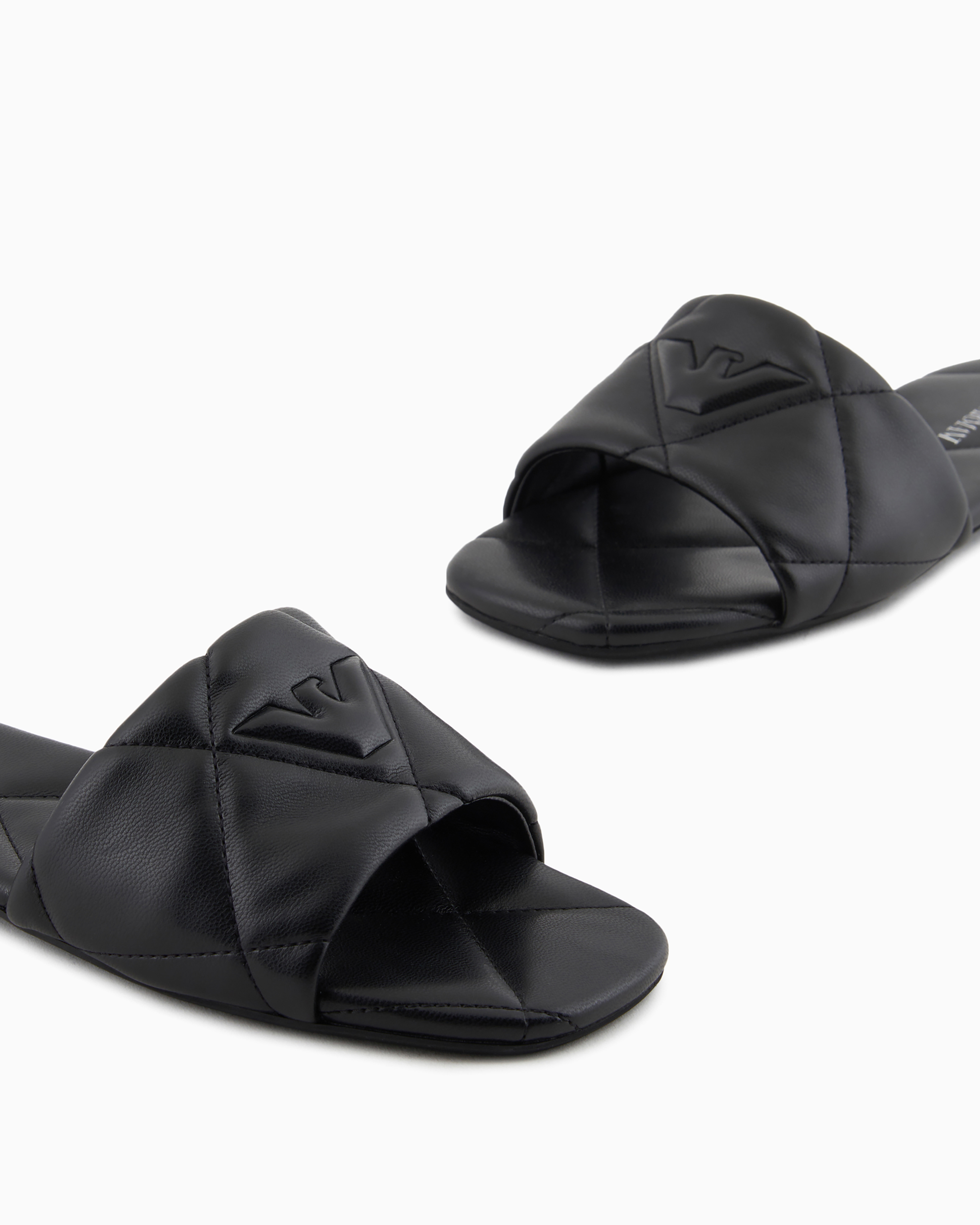 Emporio Armani Quilted Nappa-leather Effect Sandals With Eagle In Black