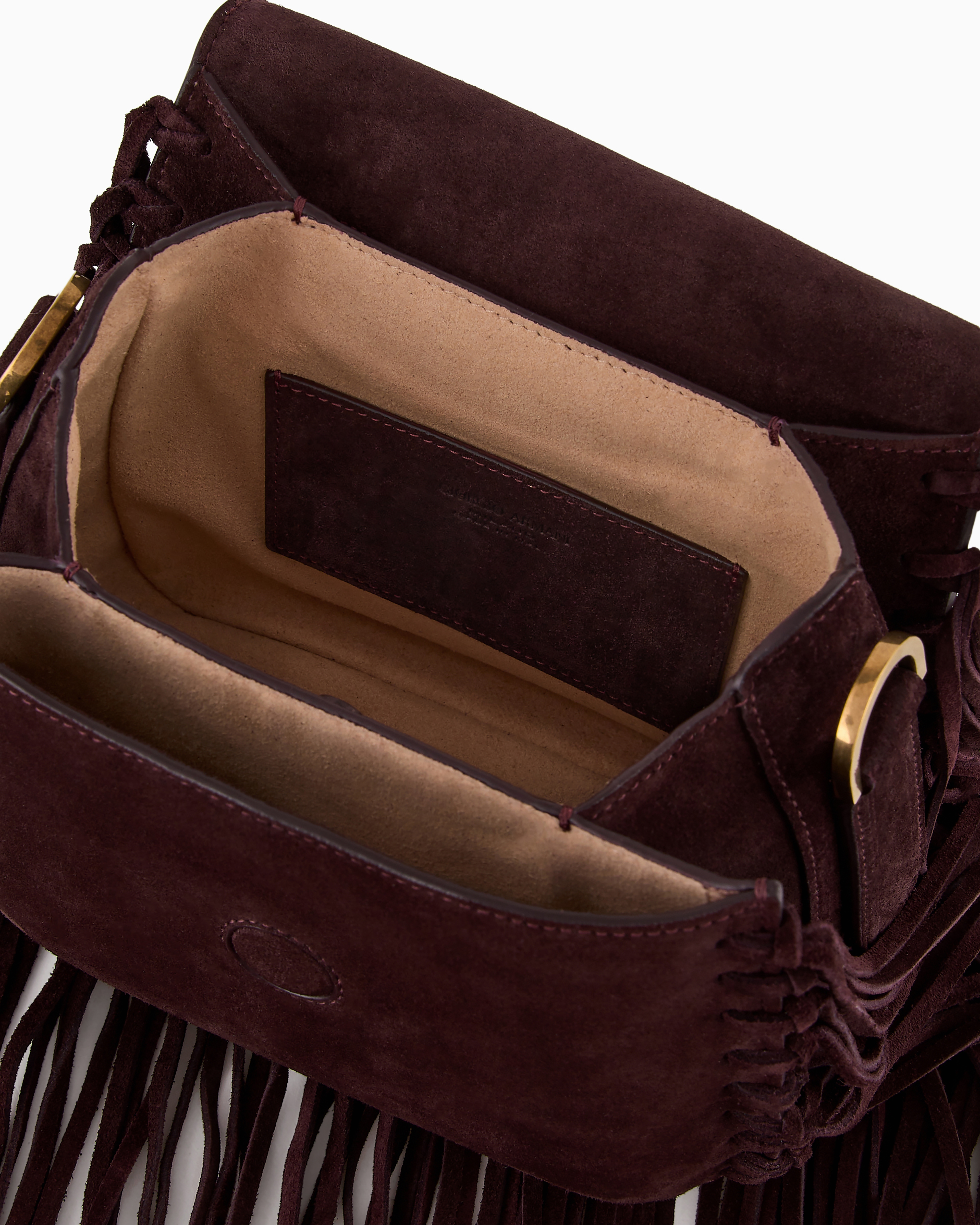 Giorgio Armani Official Store La Prima Fringed Suede Bag In Bordeaux